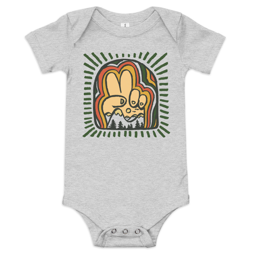 Baby Peace Mountains Cool Extra Soft One Piece | Cool Artsy Nature Romper | Solid Threads
