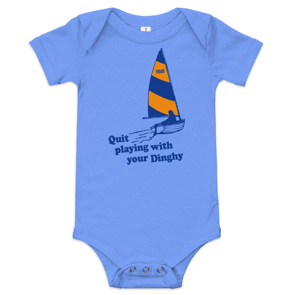 Baby Playing With Dinghy Retro Extra Soft One Piece | Funny Sailing Romper | Solid Threads
