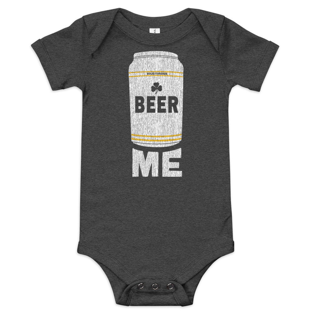 Baby Beer Me Retro St Paddys Extra Soft One Piece | Funny Drinking Romper | Solid Threads