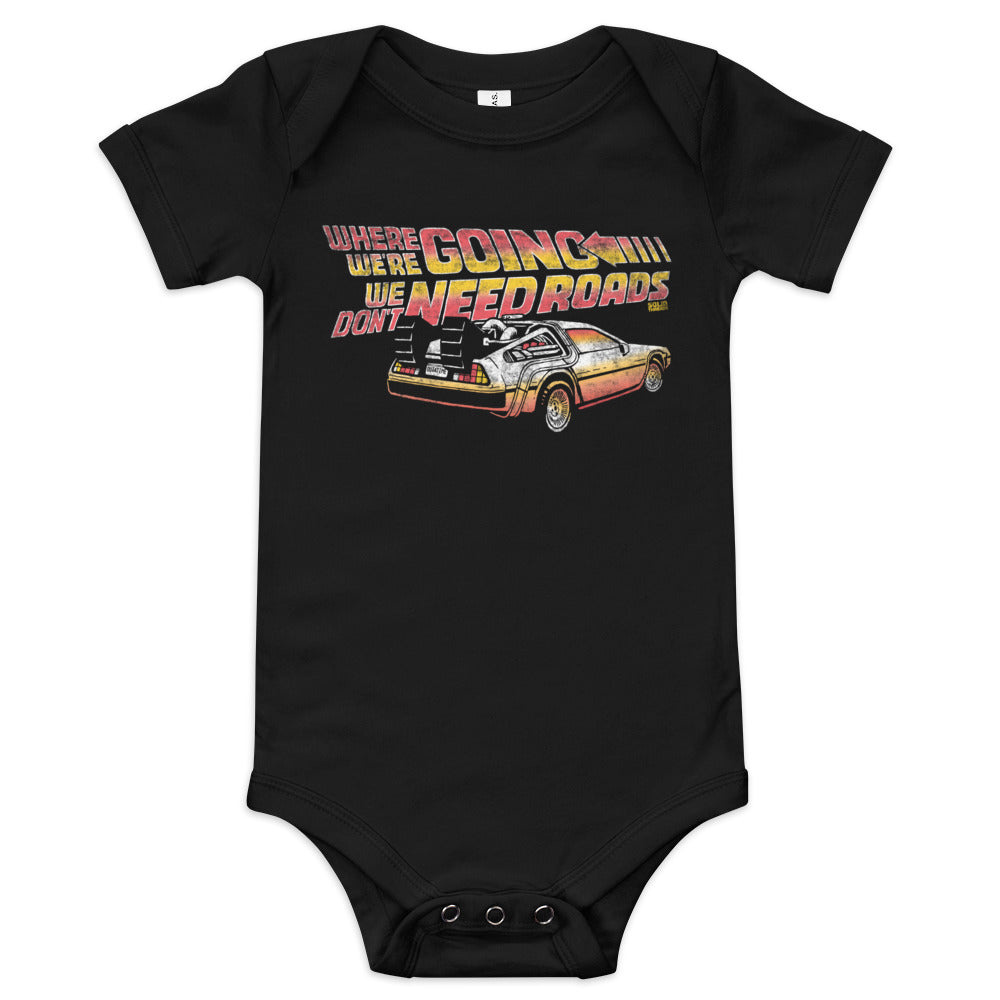 Baby We Don&#39;t Need Roads Cool Extra Soft One Piece | Retro 80s Movie Romper | Solid Threads
