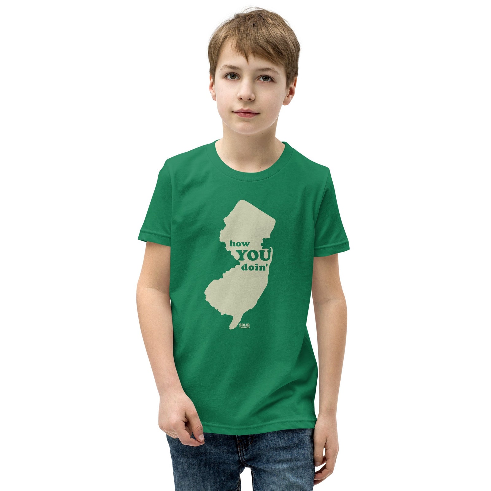 Youth How You Doin' Retro Extra Soft T-Shirt | Funny New Jersey Kids Tee Boy Model | Solid Threads