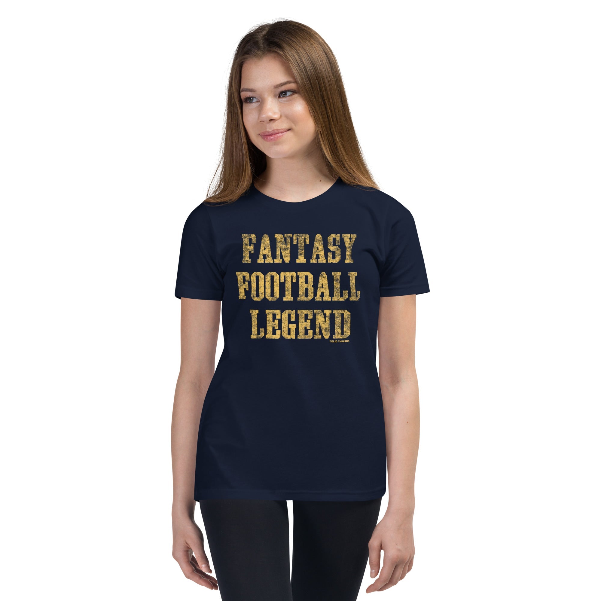 Youth Fantasy Football Legend Extra Soft T-Shirt | Funny Sports Kids Tee Girl Model | Solid Threads