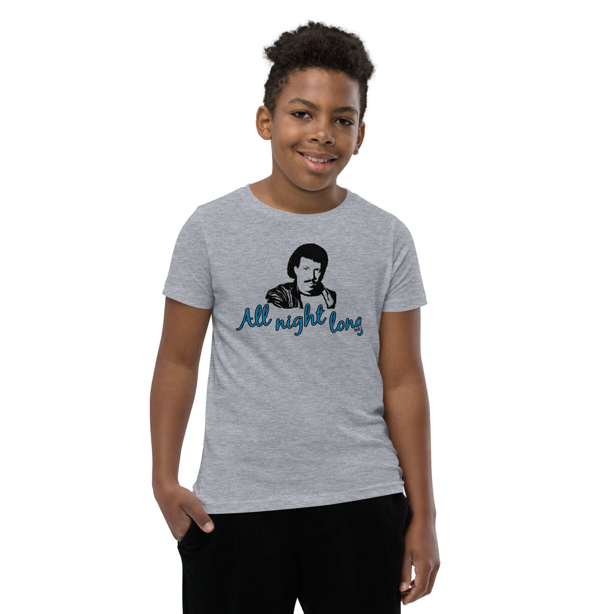 Youth All Night Long Retro Extra Soft T-Shirt | Cool Lionel Richie Kids Tee Boy Model | Solid Threads