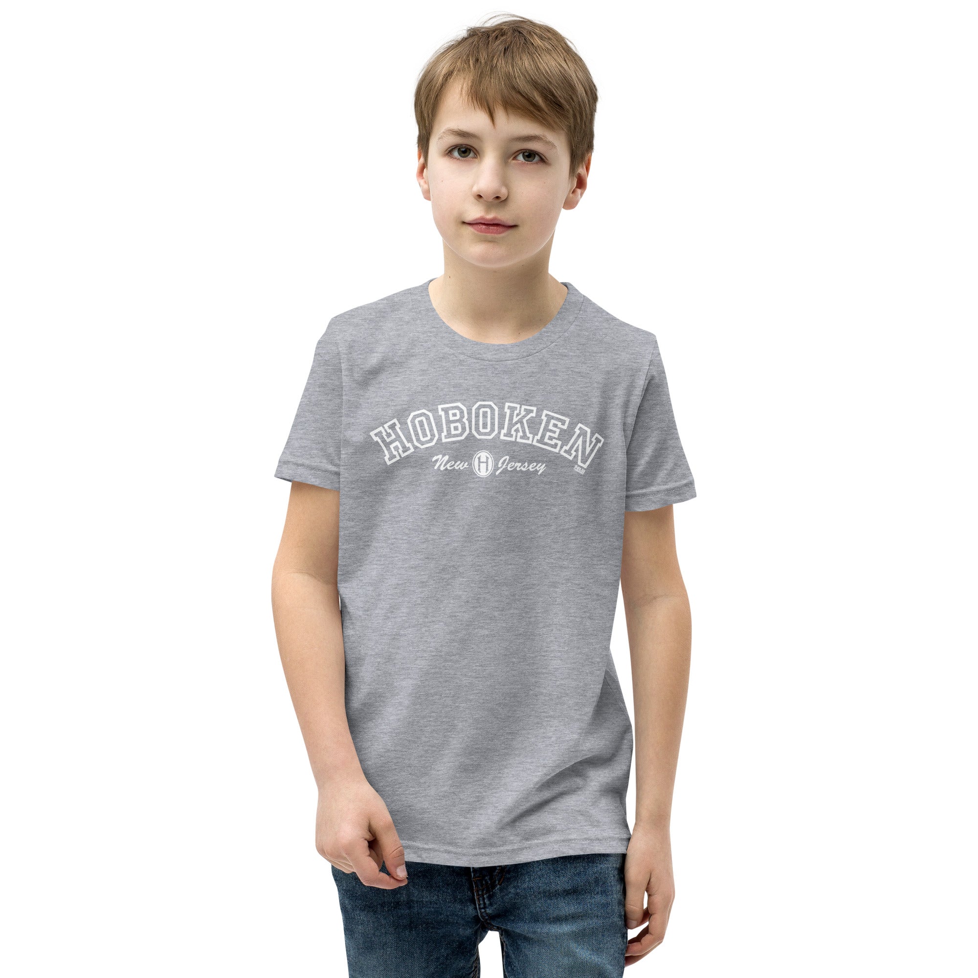 Youth Hoboken Collegiate Cool Extra Soft T-Shirt | Cute New Jersey Kids Tee Boy Model | Solid Threads