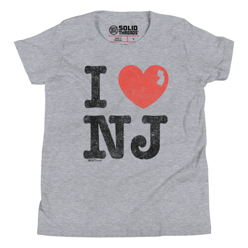 Youth I Heart NJ Retro Extra Soft T-Shirt | Retro New Jersey Pride Kids Tee | Solid Threads