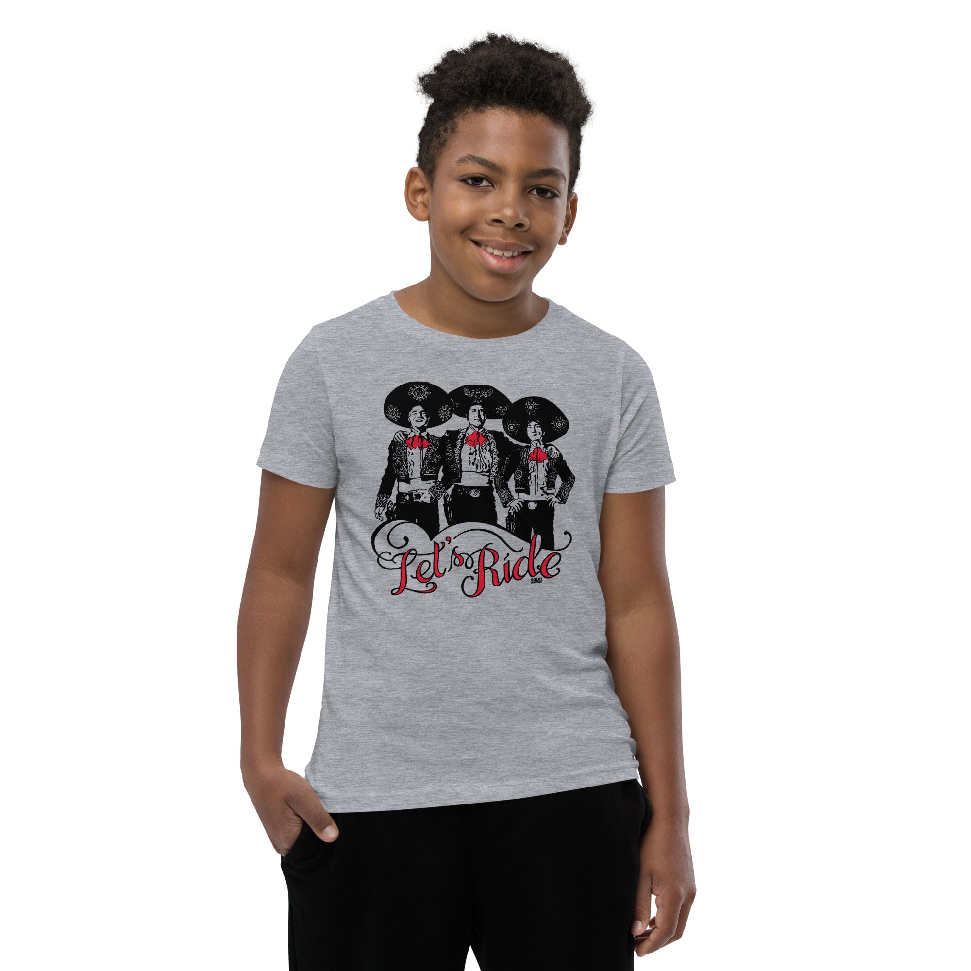 Youth Let's Ride Retro Extra Soft T-Shirt | Cool Western 80s Movie Kids Tee Boy Model | Solid Threads