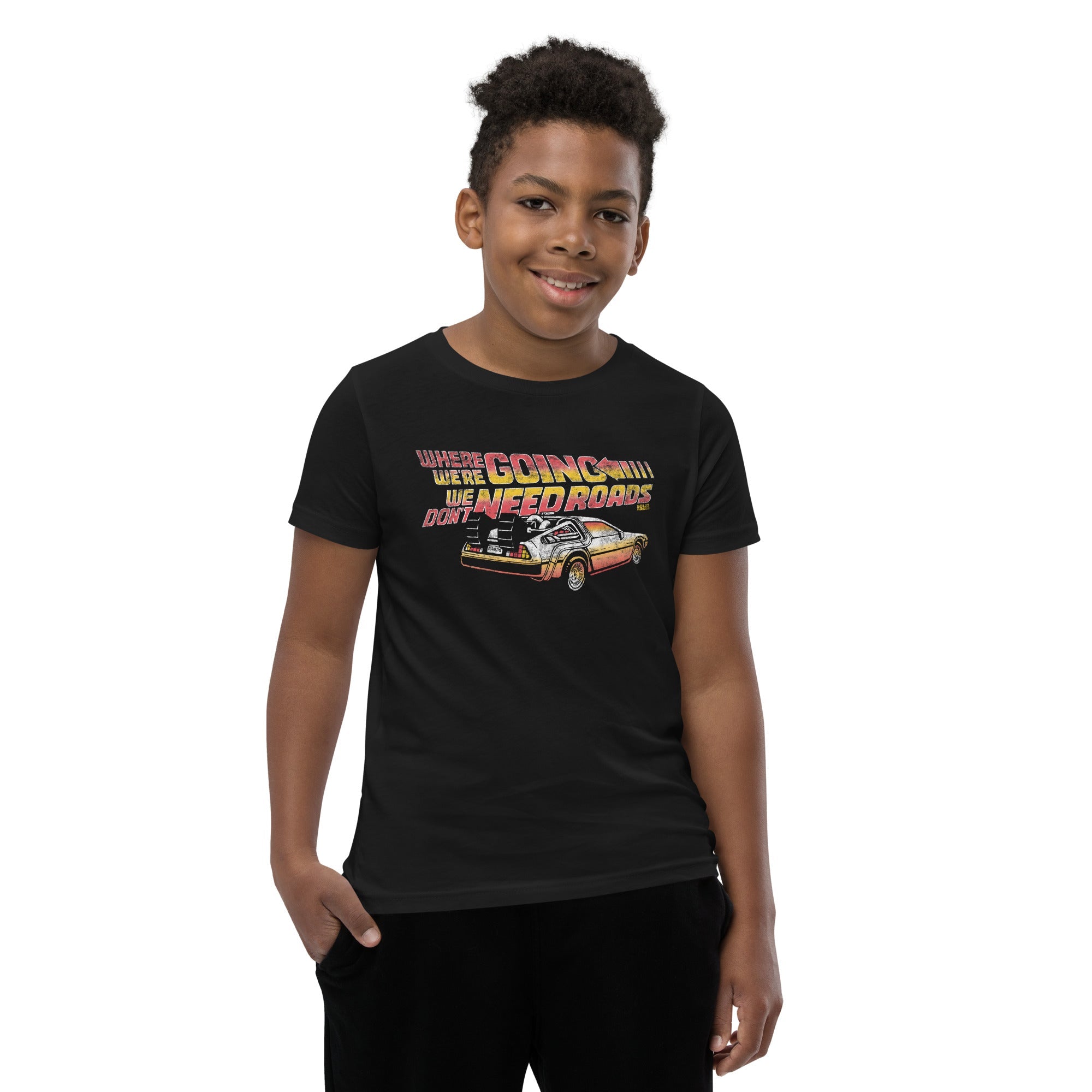 Youth Don't Need Roads Cool Extra Soft T-Shirt | Retro 80s Movie Kids Tee Boy Model | Solid Threads