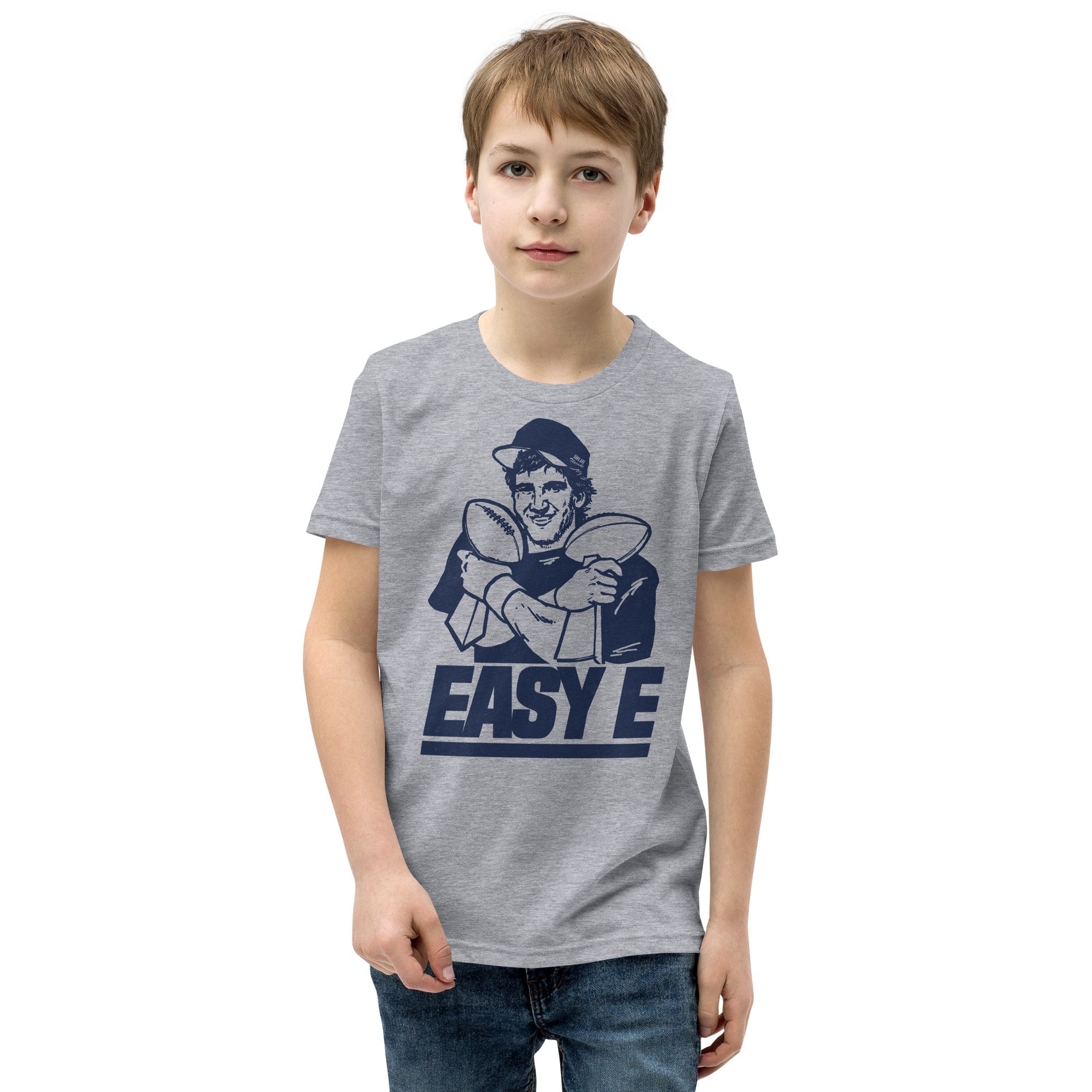 Youth Easy E Retro Football Extra Soft T-Shirt | Funny NY Giants Kids Tee Boy Model | Solid Threads