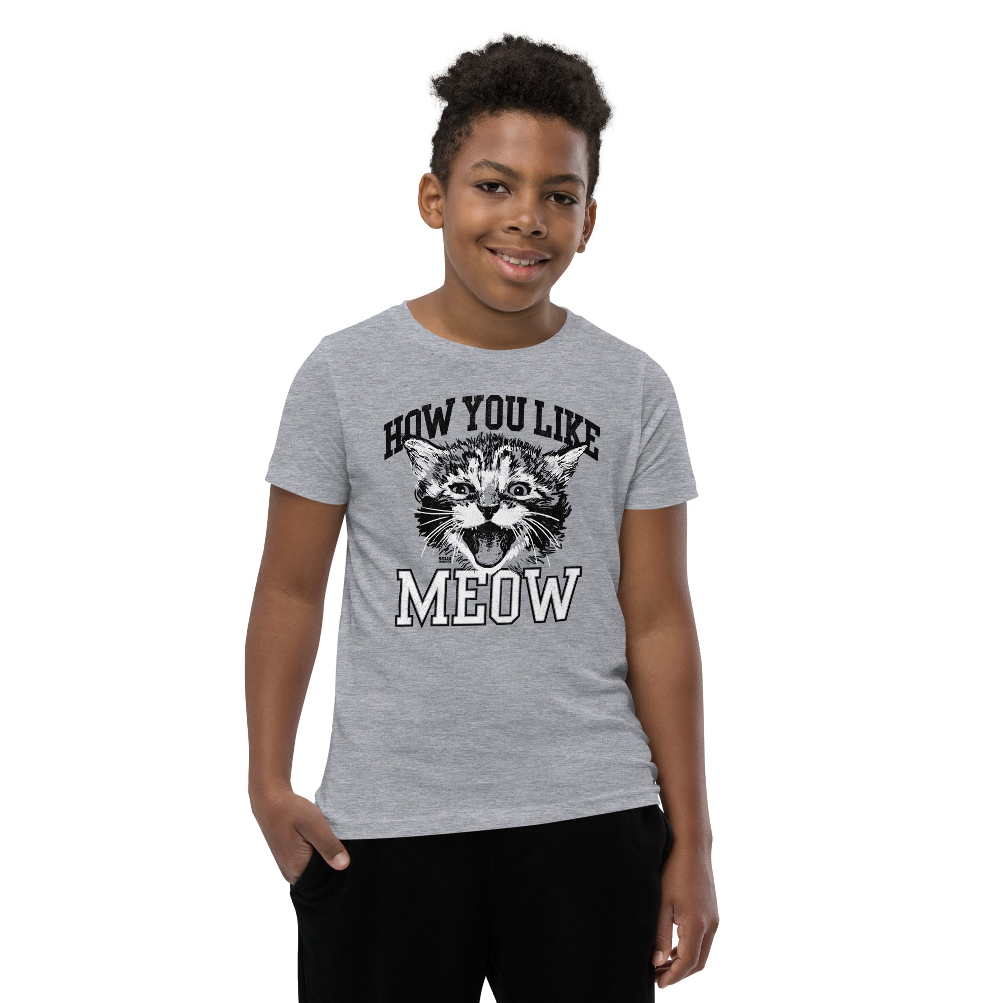 Youth How You Like Meow Retro Extra Soft T-Shirt | Funny Kitten Kids Tee Boy Model | Solid Threads