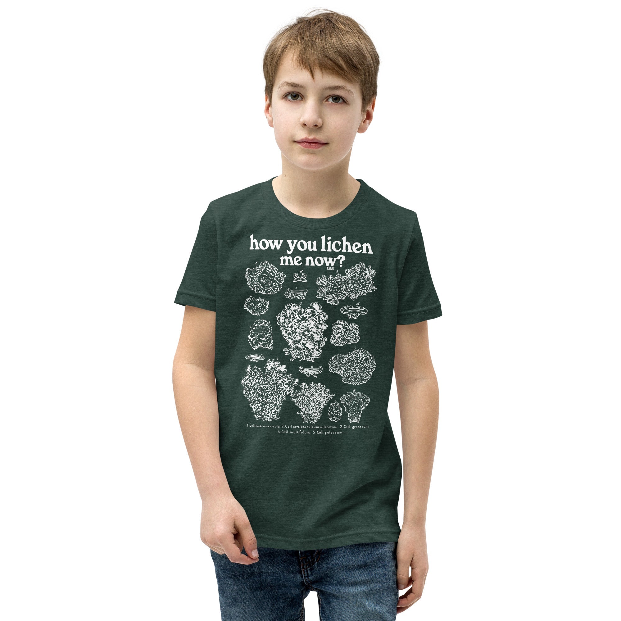Youth You Lichen Me Now Funny Extra Soft T-Shirt | Retro Nature Kids Tee Boy Model | Solid Threads