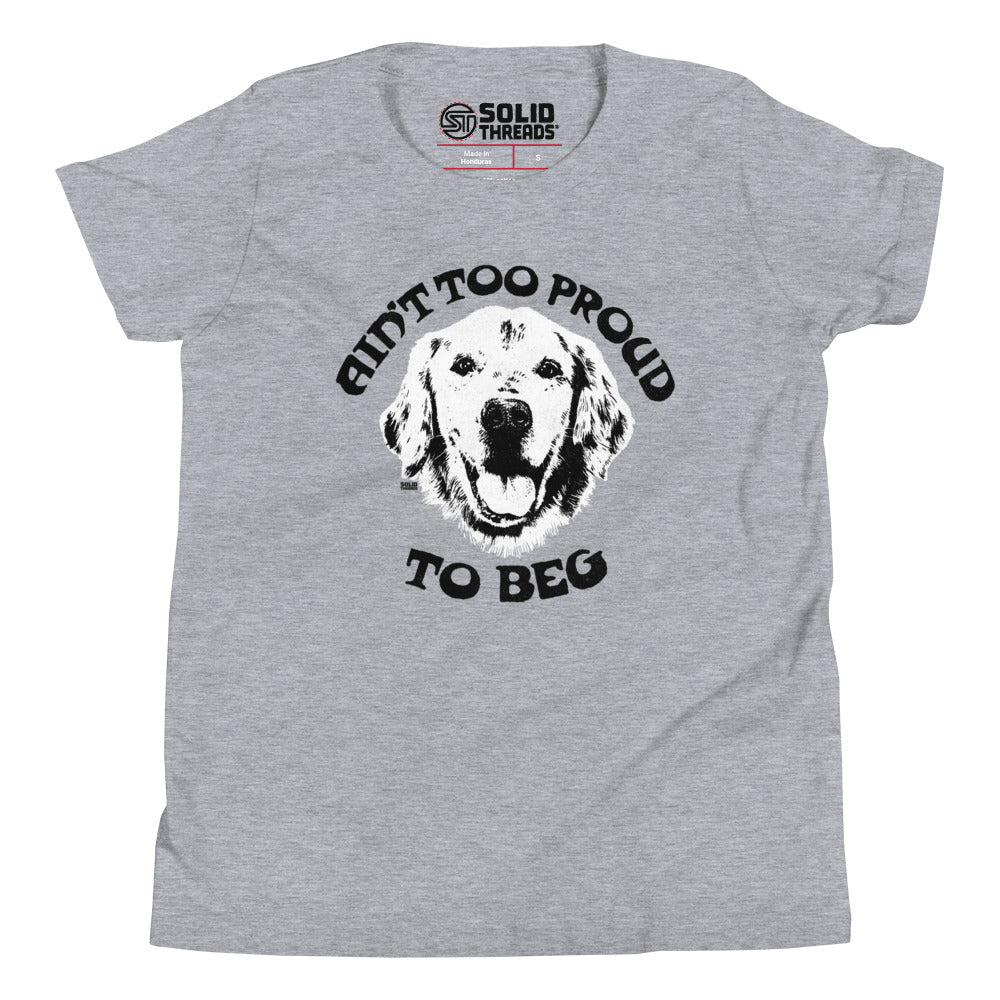 Youth Proud To Beg Retro Extra Soft T-Shirt | Funny Animal Lover Kids Tee | Solid Threads