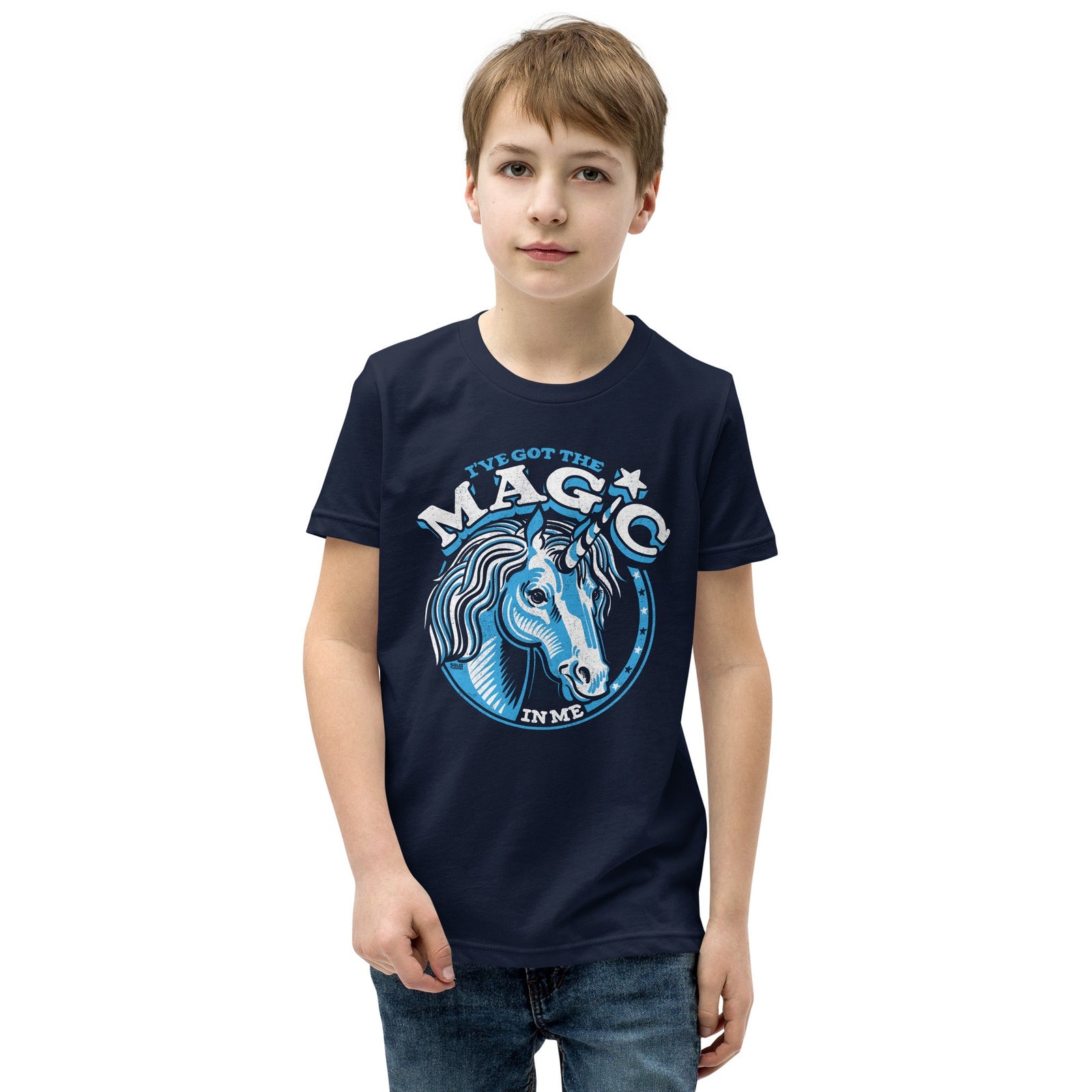 Youth I've Got The Magic Retro Extra Soft T-Shirt | Funny Unicorn Kids Tee Boy Model | Solid Threads