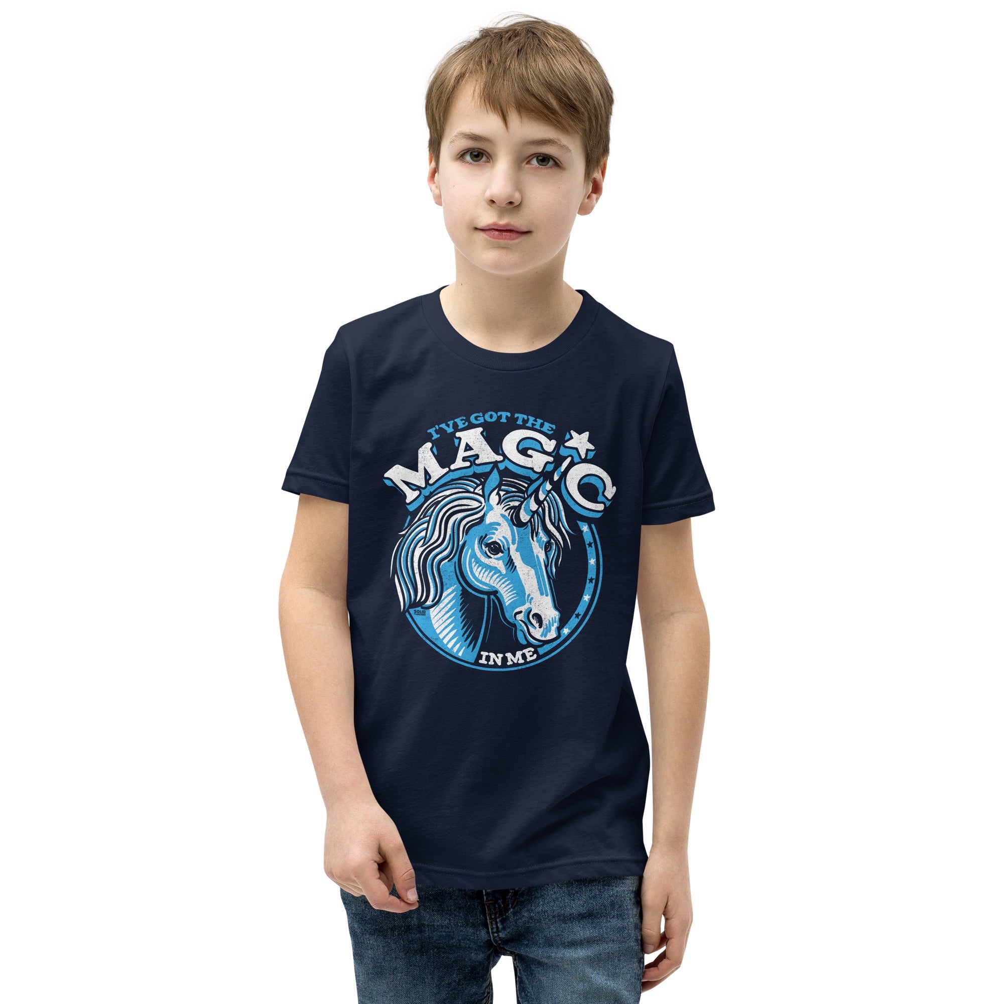 Youth I've Got The Magic Retro Extra Soft T-Shirt | Funny Unicorn Kids Tee Boy Model | Solid Threads