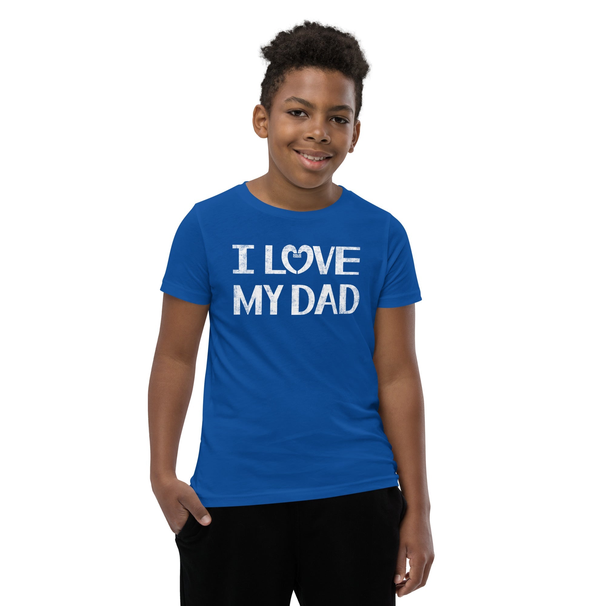Youth I Love My Dad Cute Extra Soft T-Shirt | Retro New Parent Kids Tee Boy Model | Solid Threads