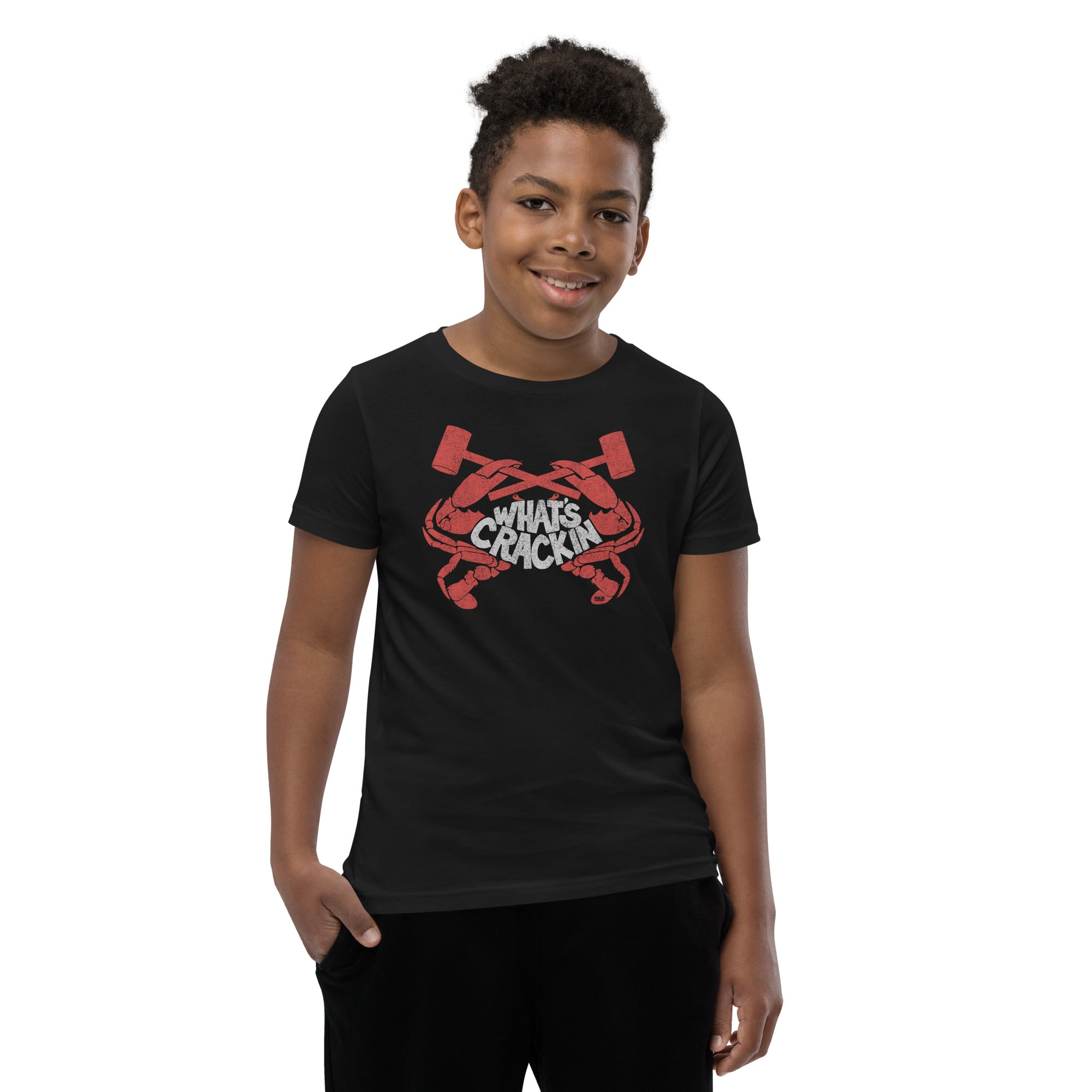 Youth Crackin' Crab Retro Extra Soft T-Shirt | Funny Seafood Feast Kids Tee | Solid Threads
