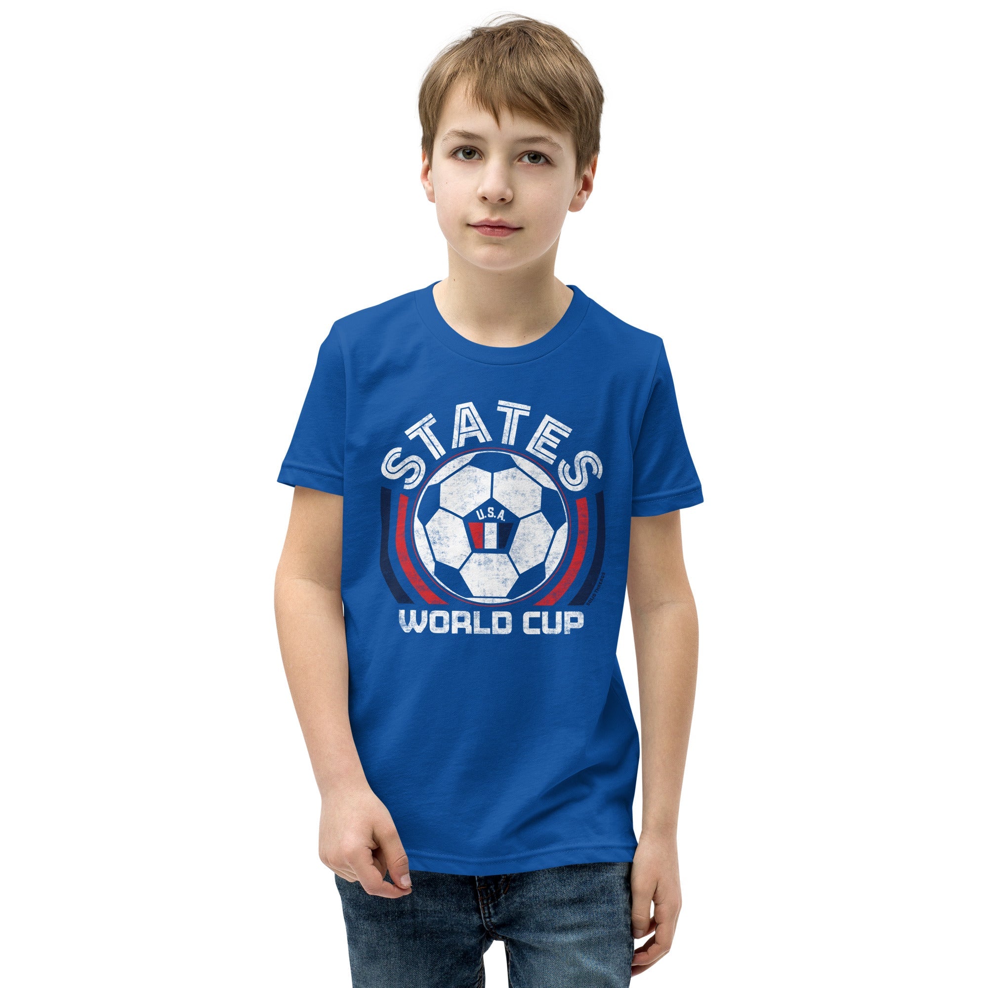 Youth US National Soccer Cool Extra Soft T-Shirt | Retro World Cup Kids Tee Boy Model | Solid Threads