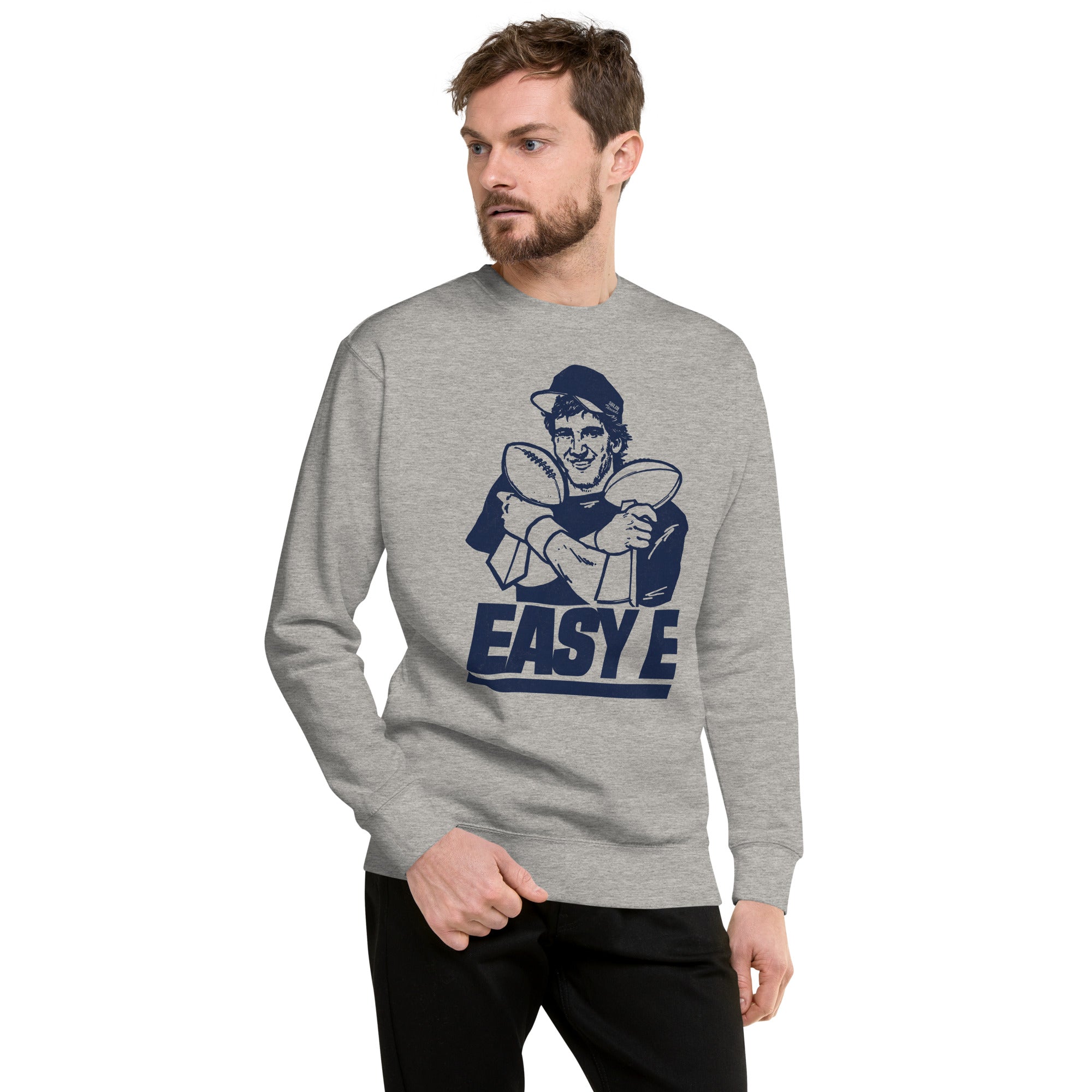 Men's Easy E Vintage Classic Sweatshirt | Funny Ny Giants Fleece On Model | Solid Threads