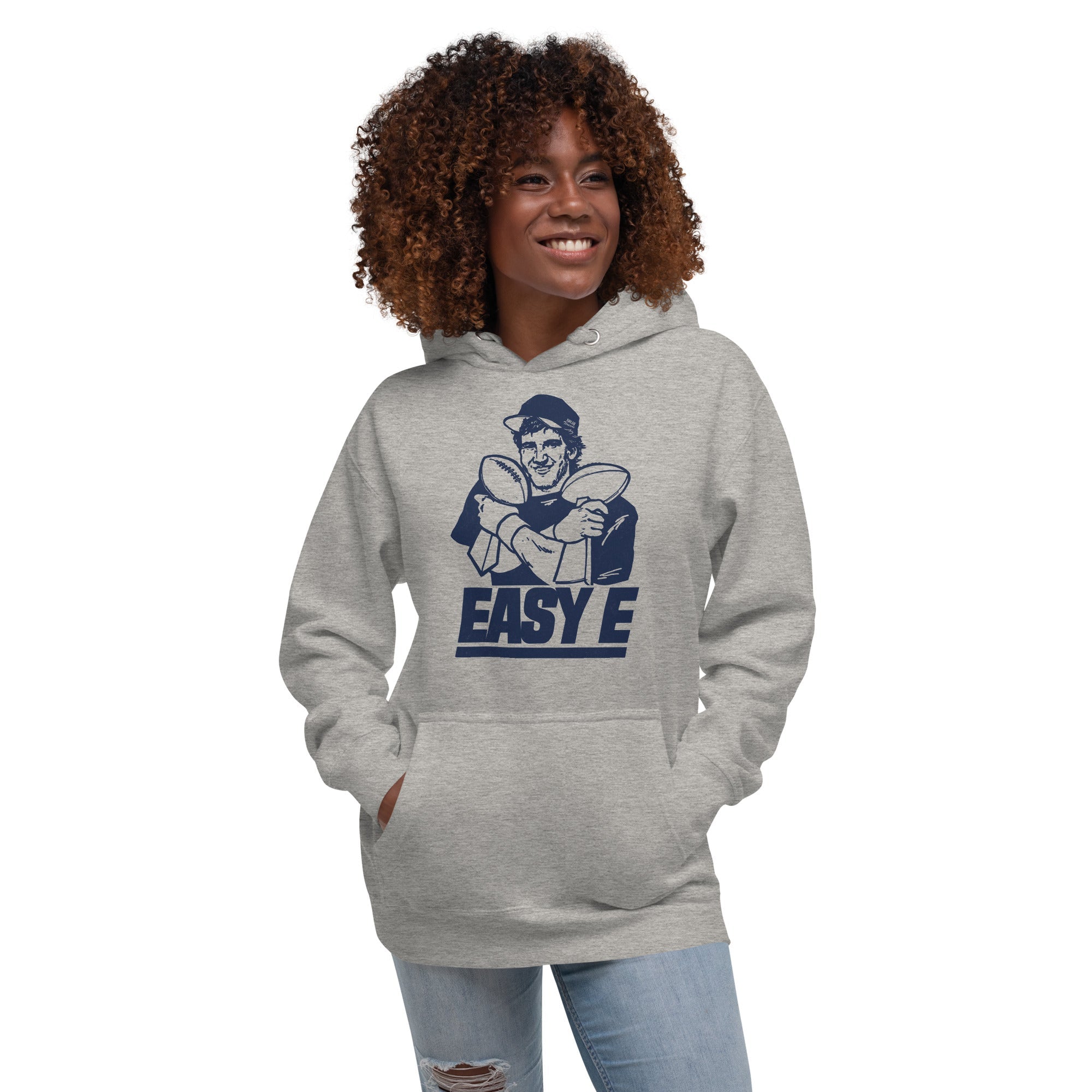 Easy E Vintage Classic Pullover Hoodie | Funny Ny Giants Fleece On Model | Solid Threads