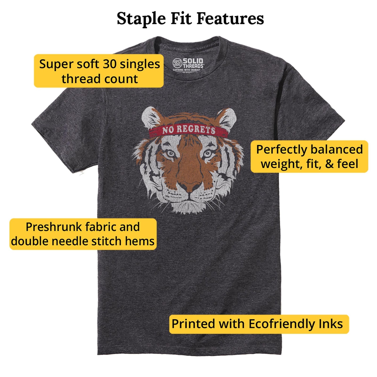 Motivational Tiger Cool Staple T-shirt in Charcoal Heather - Fit Attributes