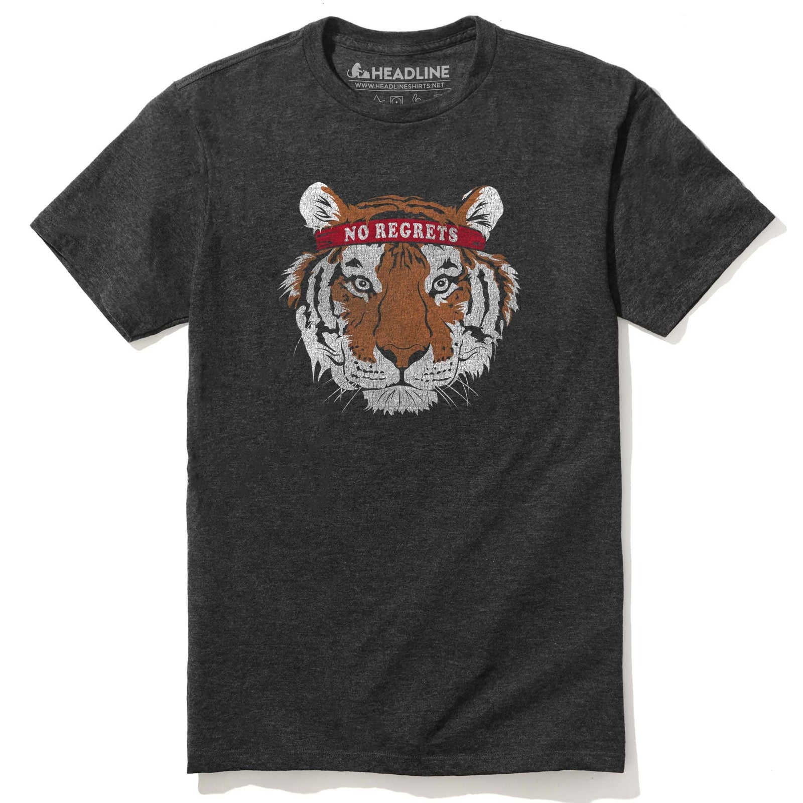 Men's Motivational Tiger Cool Graphic T-Shirt | Designer No Regrets Tee | Solid Threads