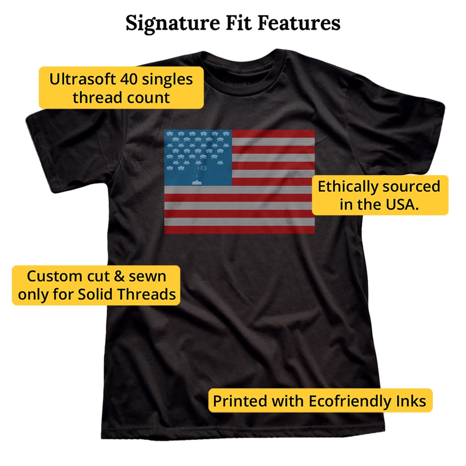 Invaders Flag Cool Signature T-shirt in Black - Fit Attributes