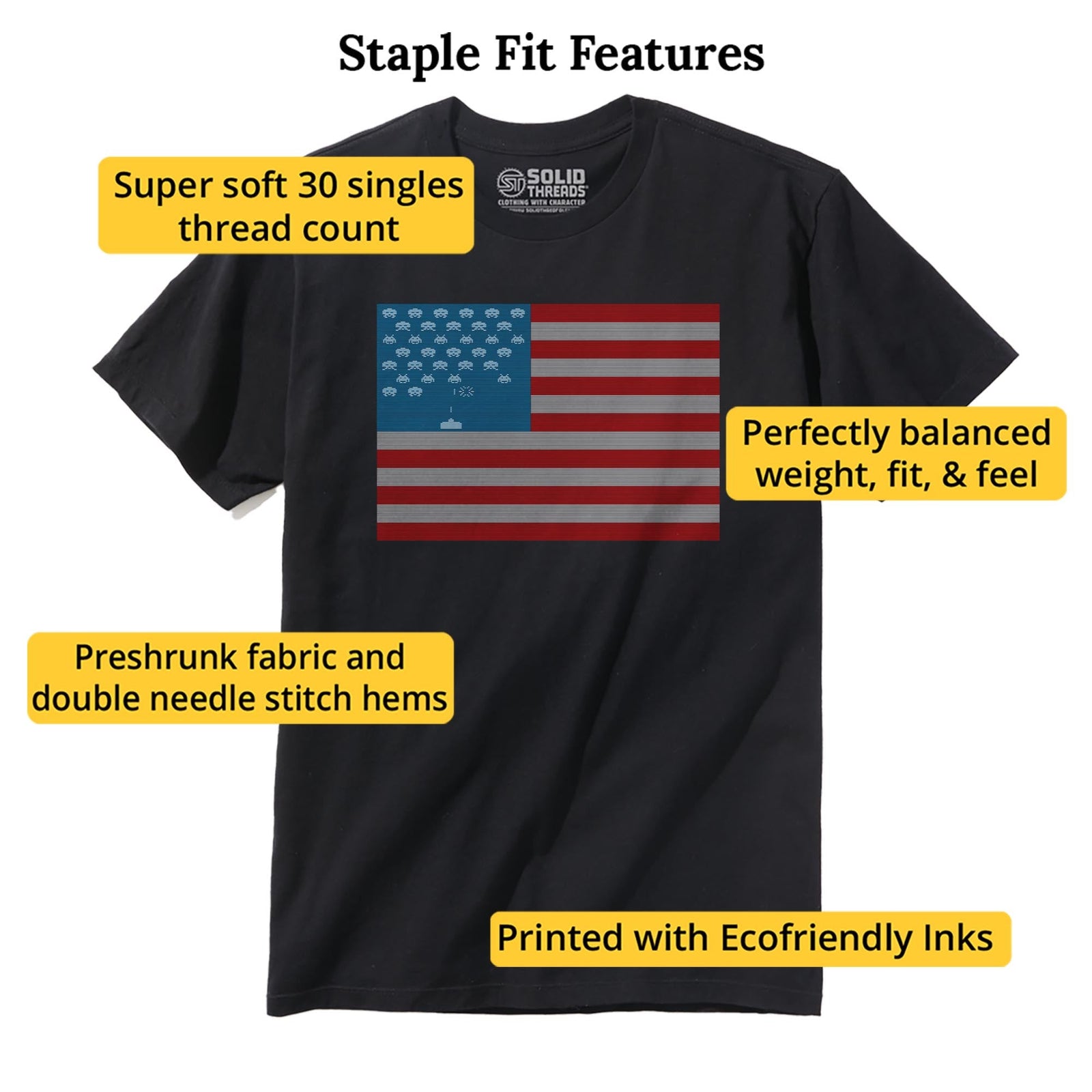Invaders Flag Cool Staple T-shirt in Black - Fit Attributes