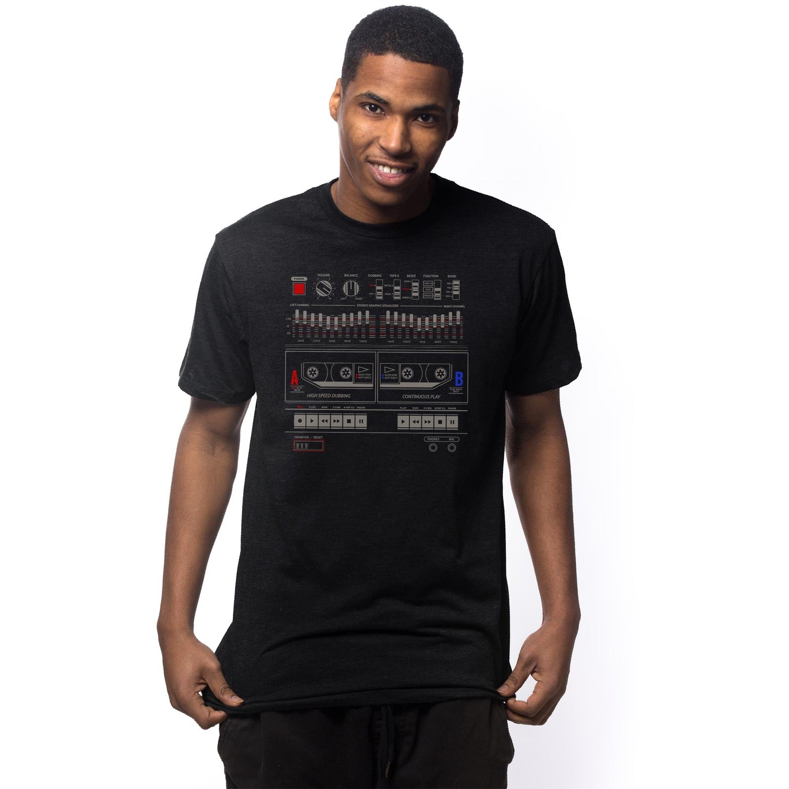 Boombox Vintage Signature T-shirt in Black On Model - Front View