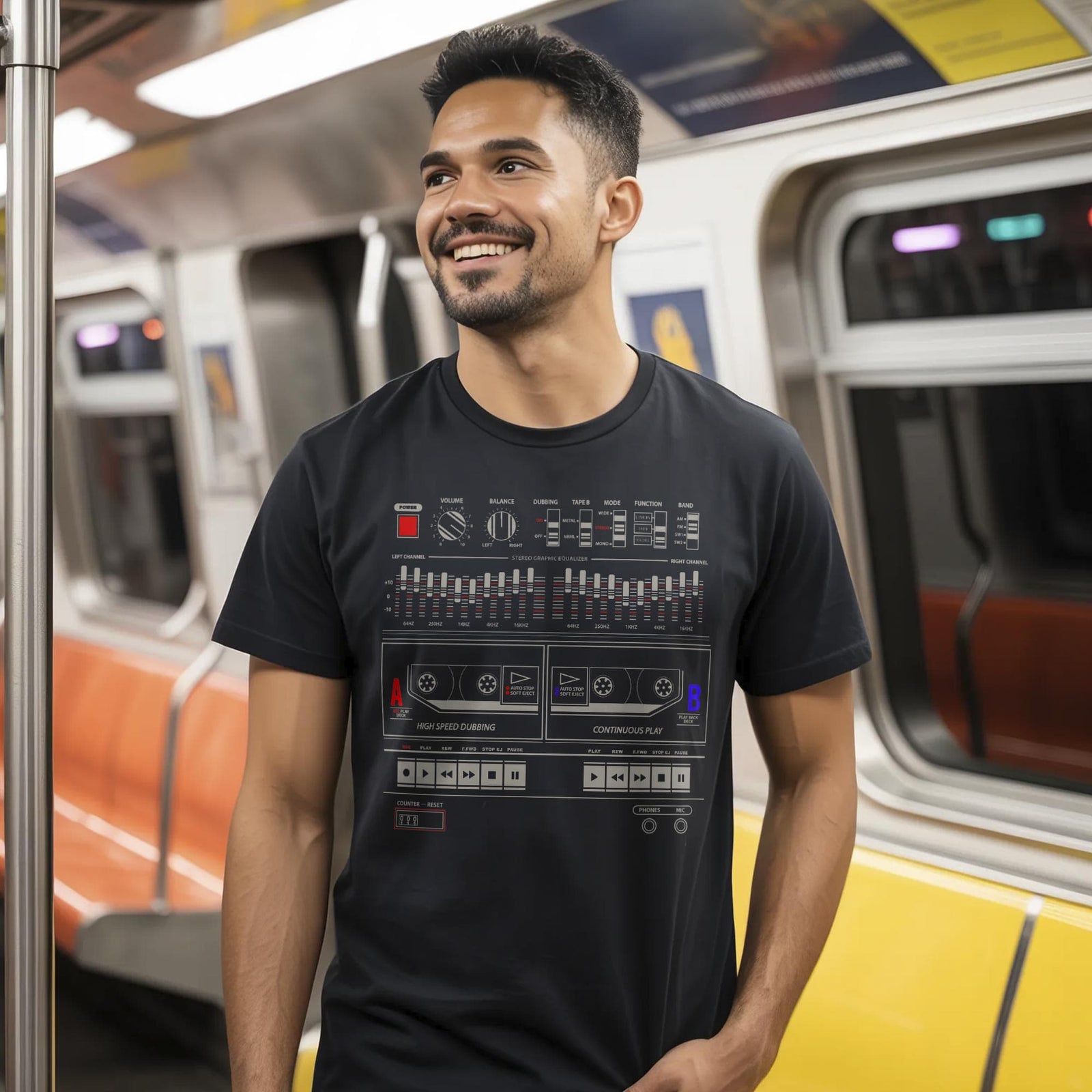 Boombox Vintage Usa-Made Signature T-Shirt in Black On Model - Front View