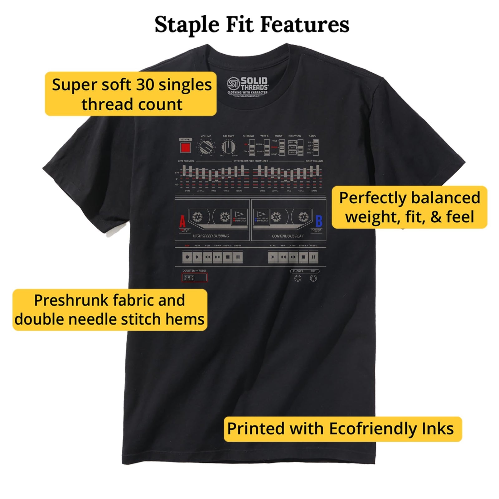 Boombox Vintage Staple T-shirt in Black - Fit Attributes