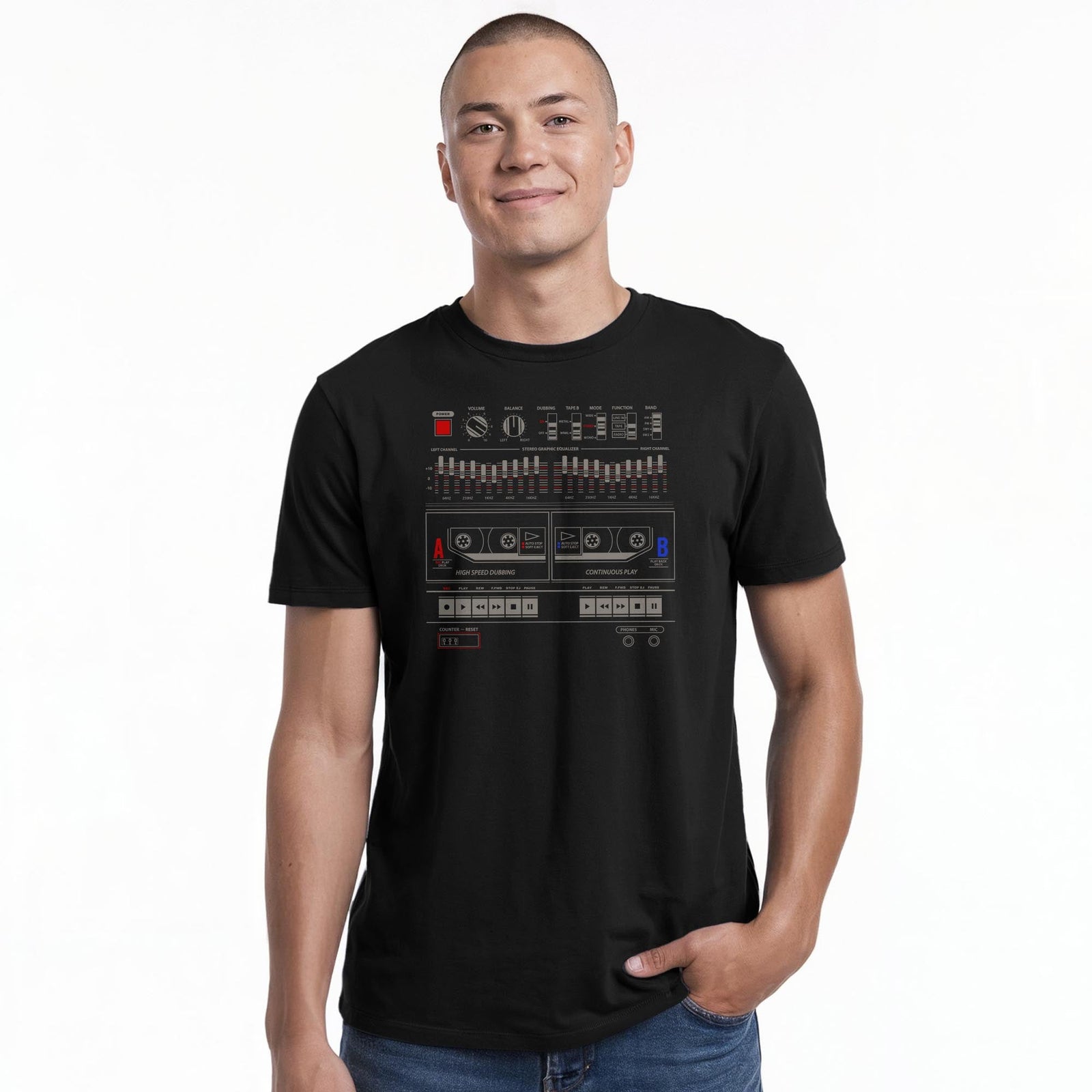 Boombox Vintage Staple T-shirt in Black On Model - Front View