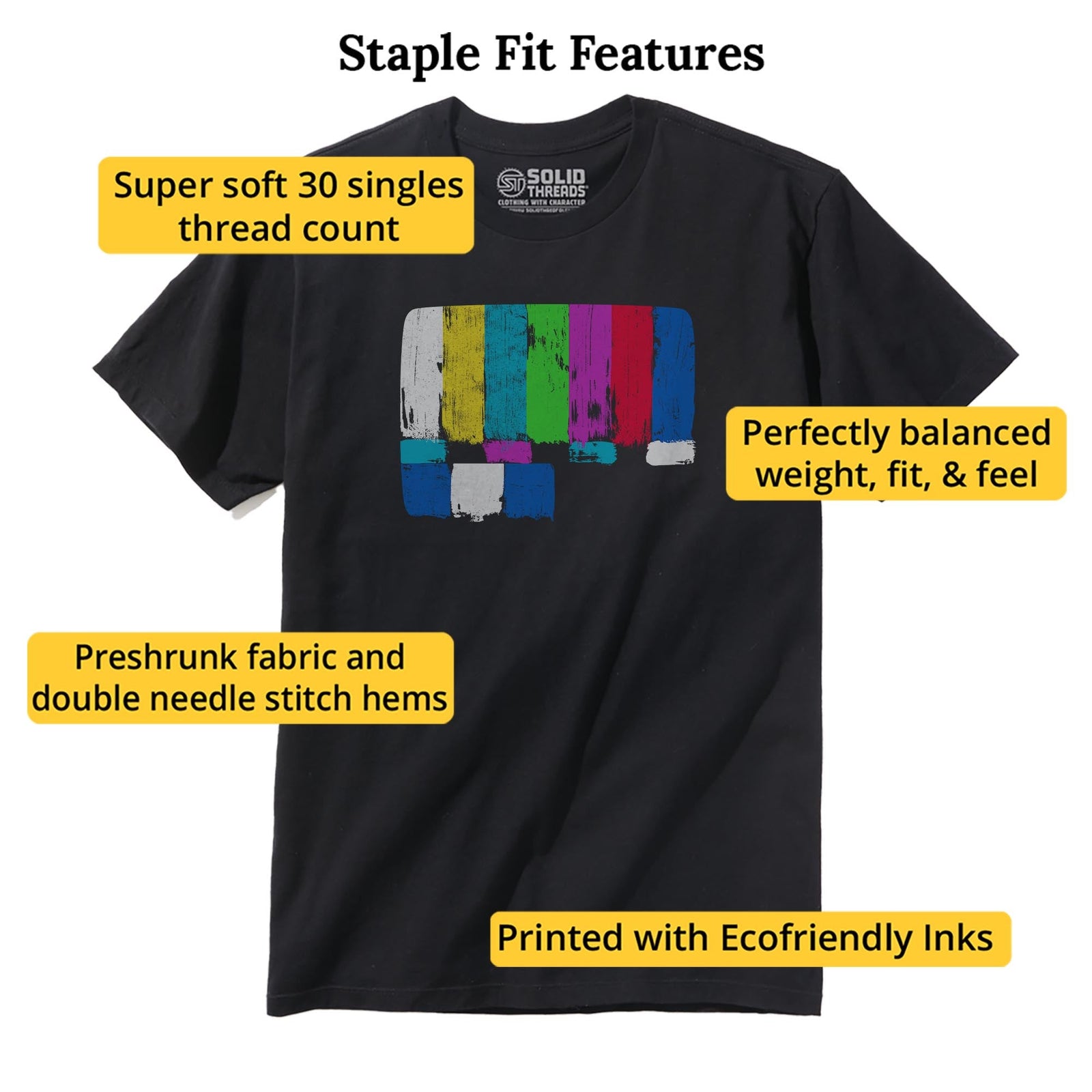 Emergency Broadcast Cool Staple T-shirt in Black - Fit Attributes