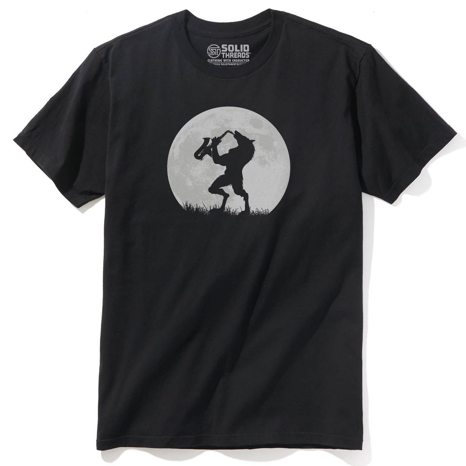 Werewolf Sax Solo Funny Staple T-shirt in Black - Front View