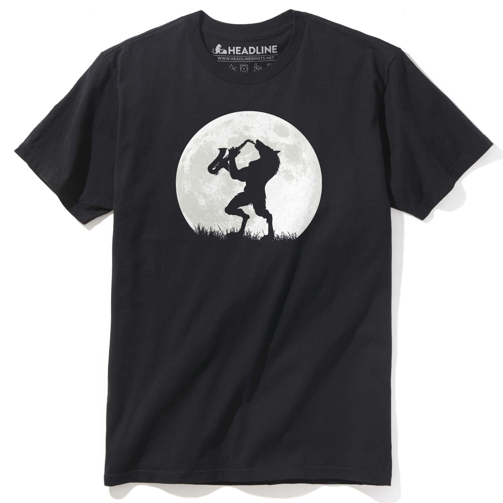 Men's Werewolf Sax Solo Funny Graphic T-Shirt | Cool Full Moon  Tee | Solid Threads
