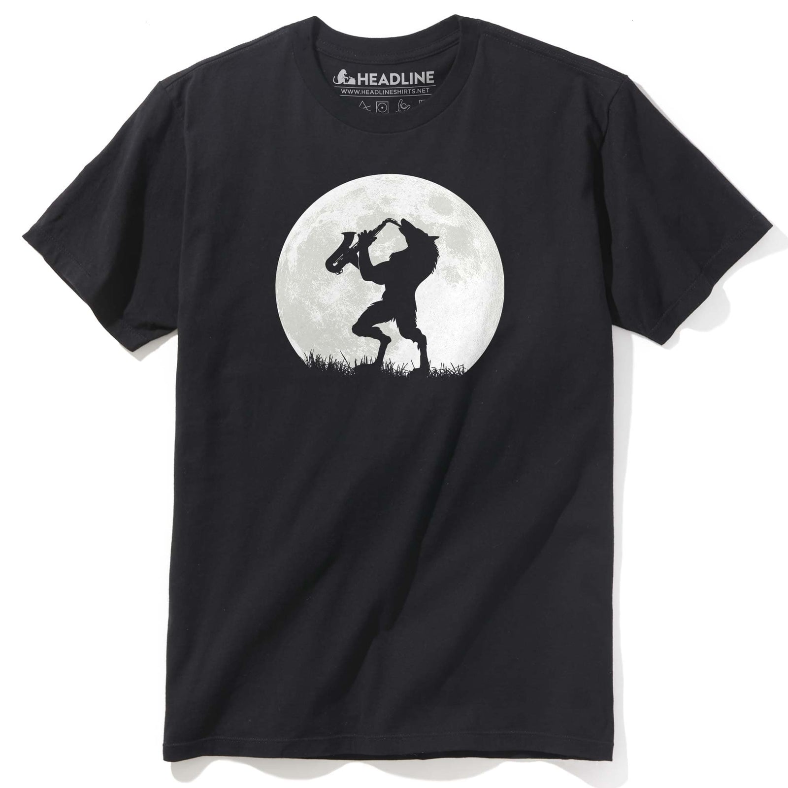 Men's Werewolf Sax Solo Funny Graphic T-Shirt | Cool Full Moon Tee | Solid Threads