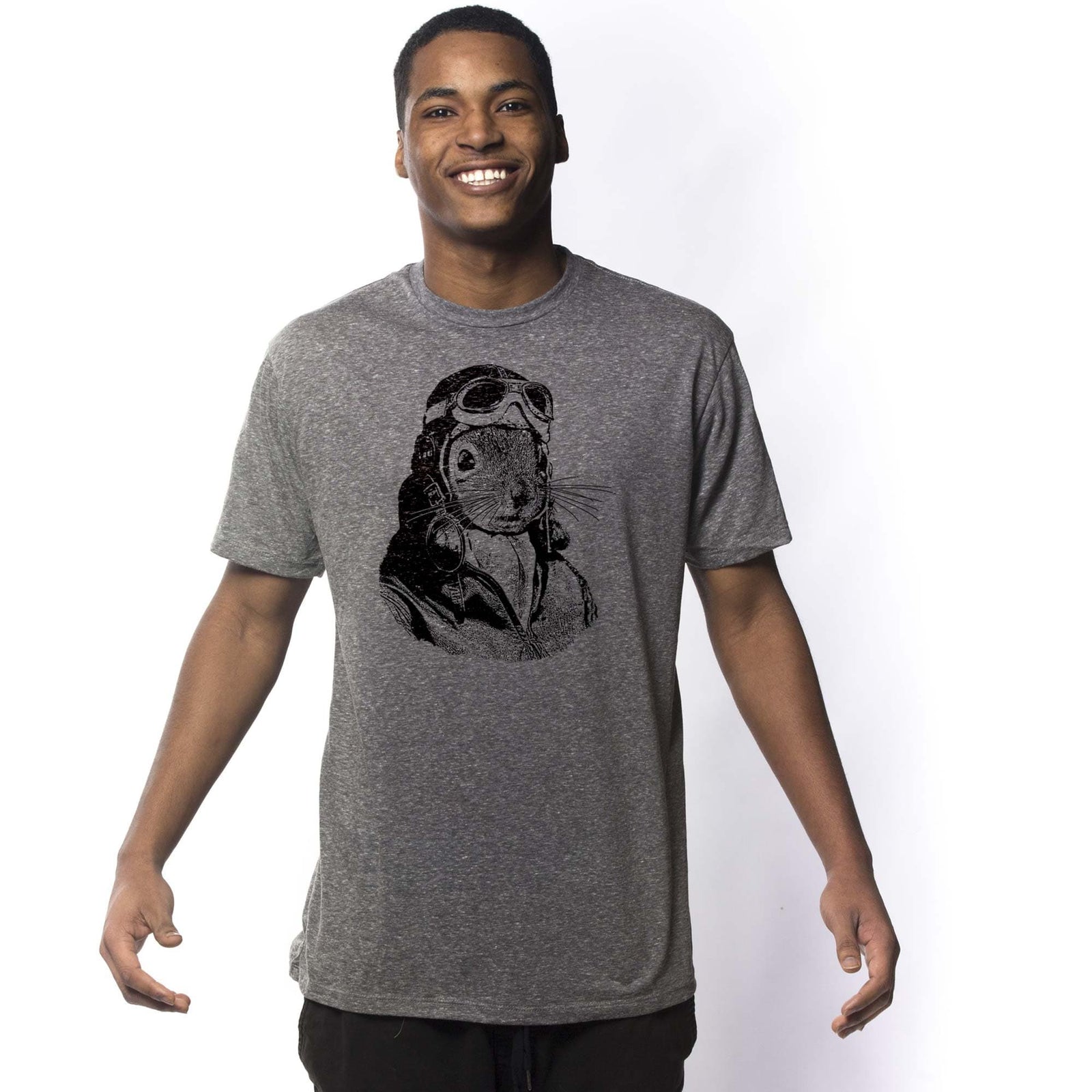 Men's Flying Squirrel Funny Animal Graphic T-Shirt | Vintage Flight Helmet Pun Tee | Solid Threads