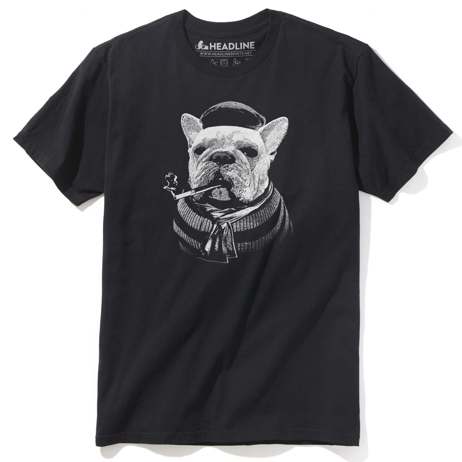 Men's French Bulldog Funny Graphic T-Shirt | Vintage Dog Beret Tee | Solid Threads