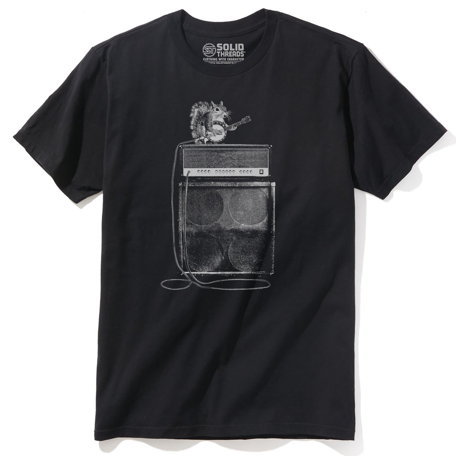 Squirrel Banjo Designer Staple T-shirt in Black - Front View