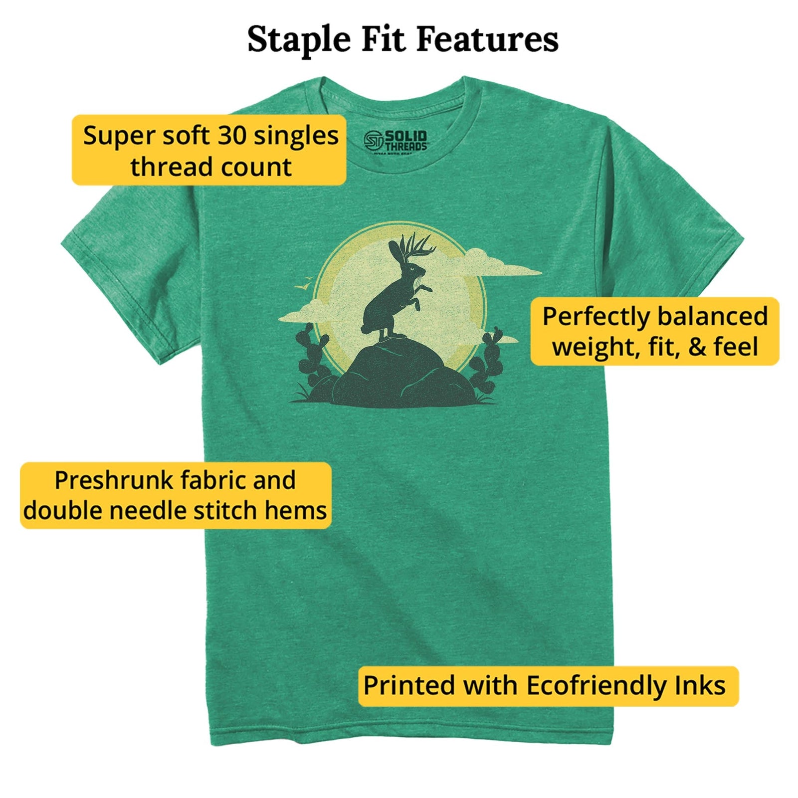 Jackalope Cool Staple T-shirt in Kelly Heather - Fit Attributes