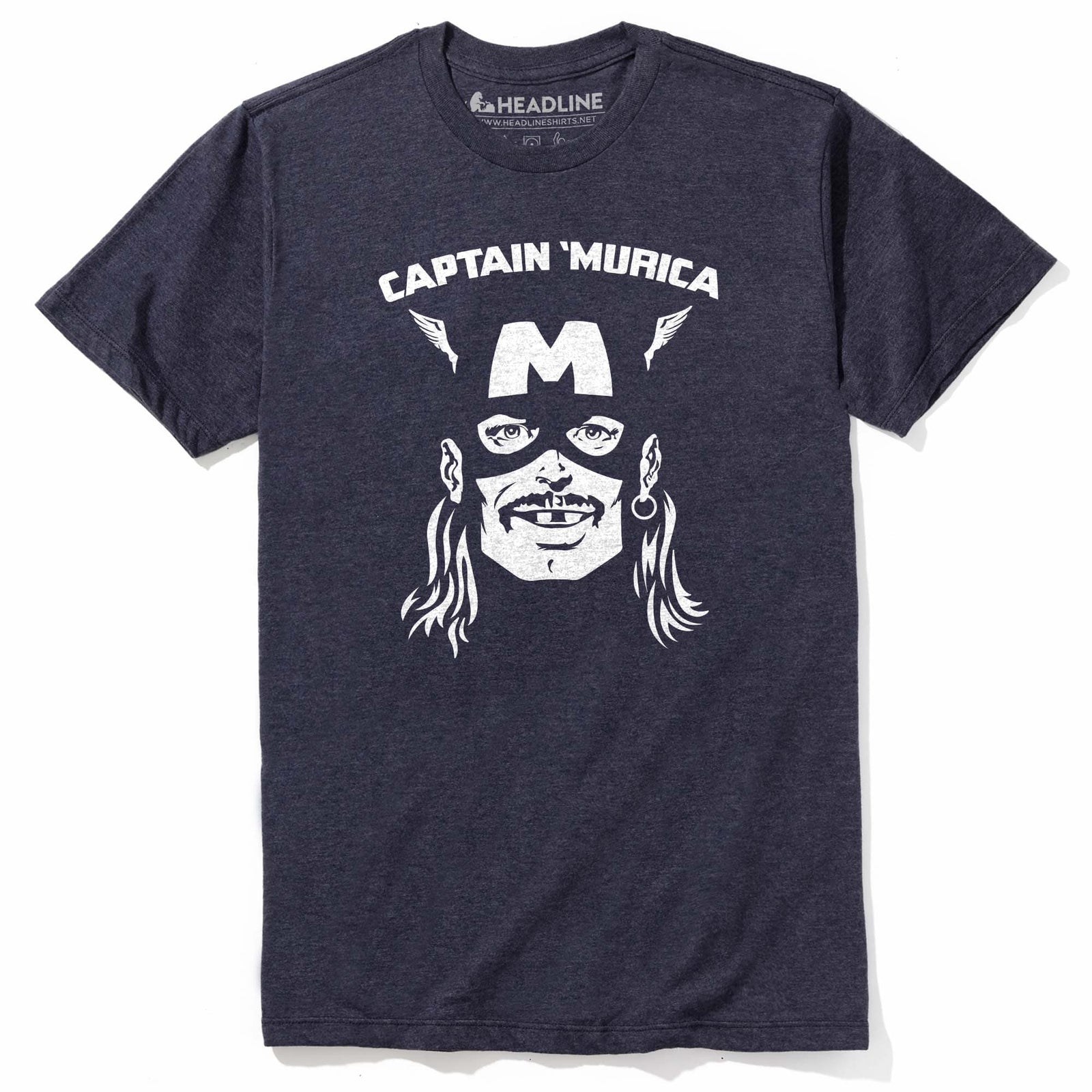Men's Captain Murica Funny Graphic T-Shirt | Cool America Superhero Parody Tee | Solid Threads