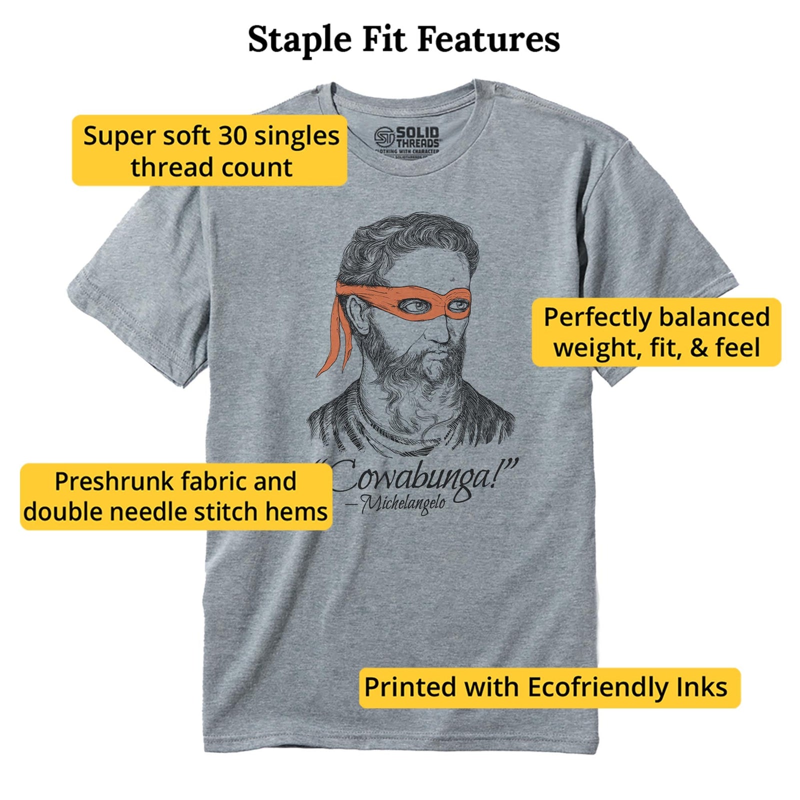 Michelangelo Cool Staple T-shirt in Ash Heather - Fit Attributes