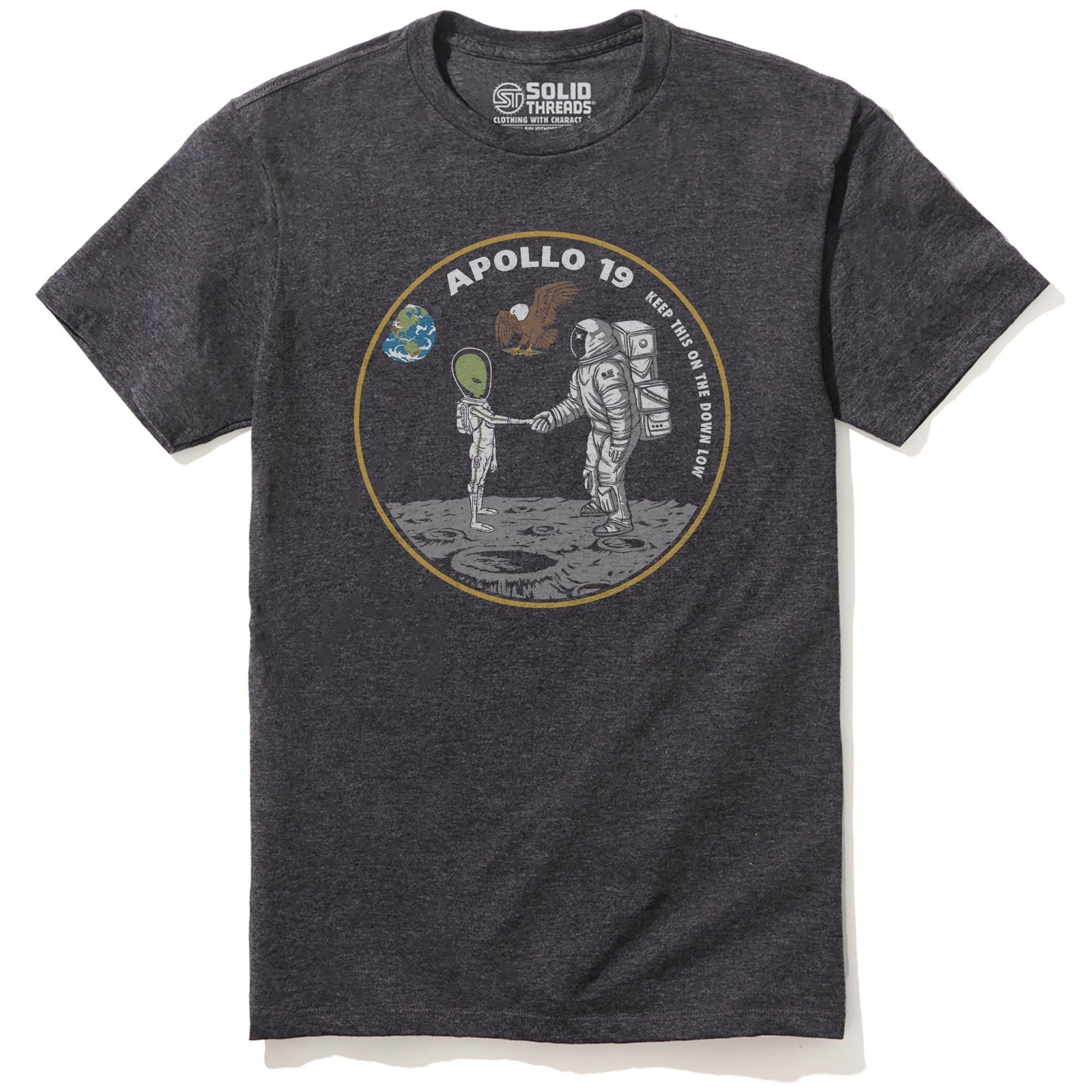 Apollo 19 Vintage Staple T-shirt in Charcoal Heather - Front View