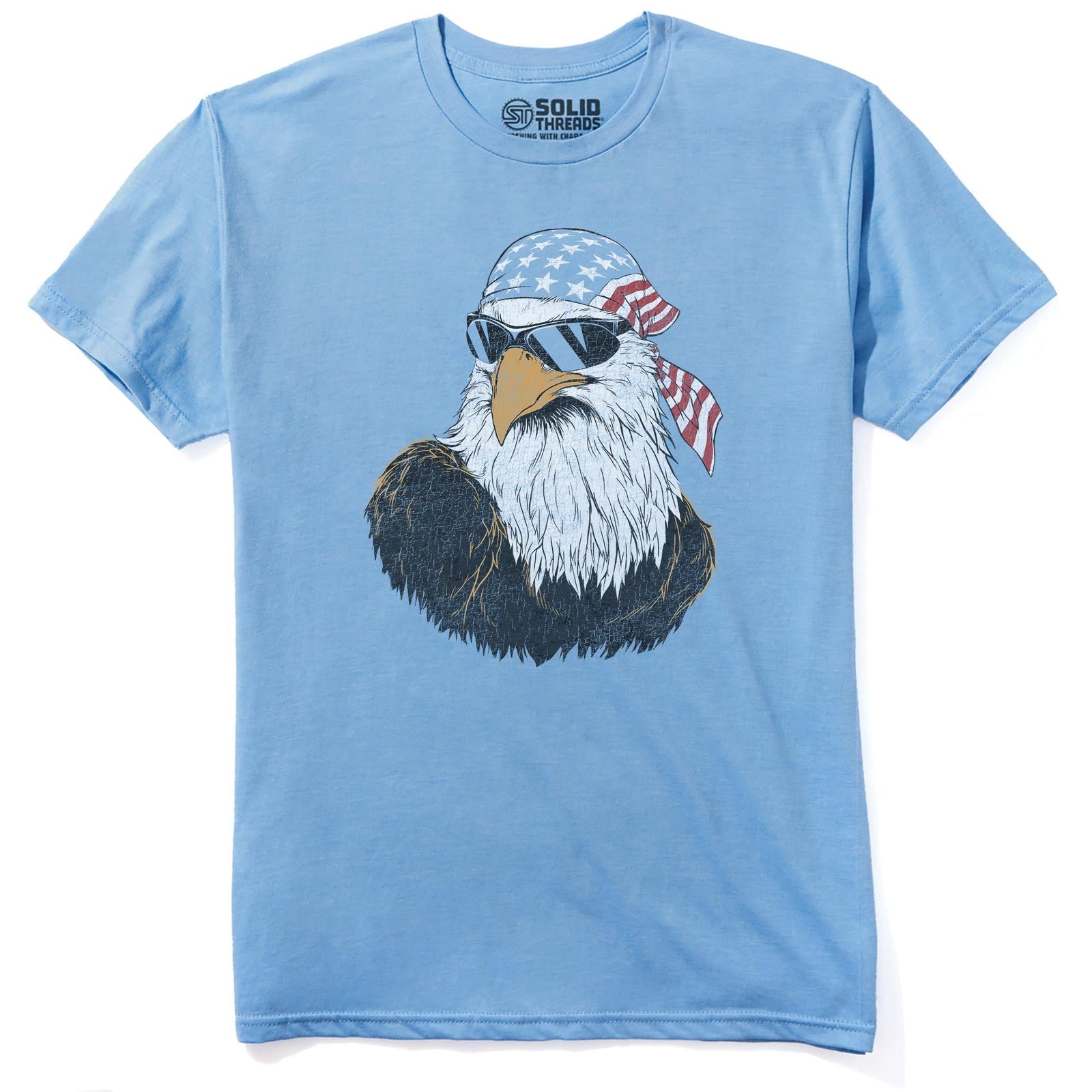 Patriotic Eagle Funny Staple T-shirt in Light Blue Heather - Front View