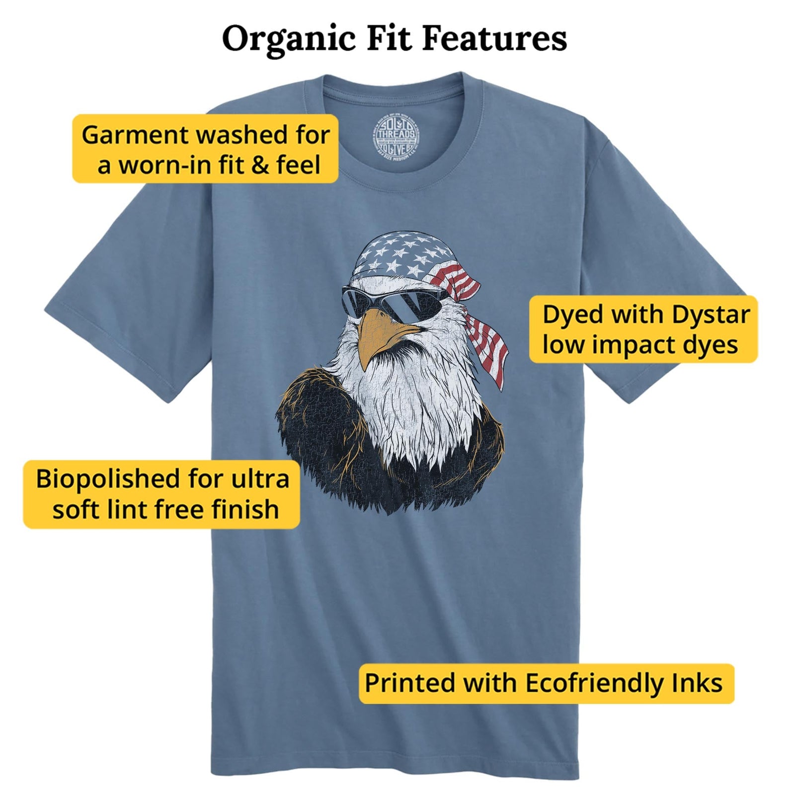 Patriotic Eagle Funny Organic T-shirt in Slate - Fit Attributes