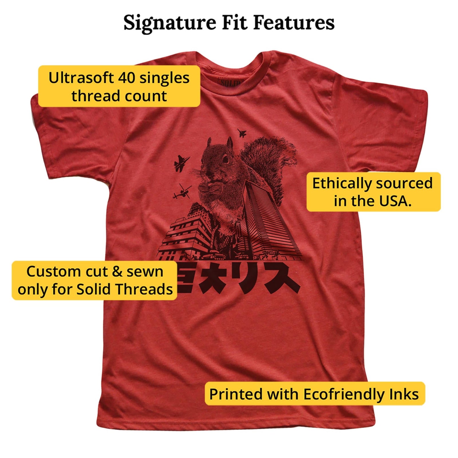 Squirrelzilla Funny Signature T-shirt in Red - Fit Attributes