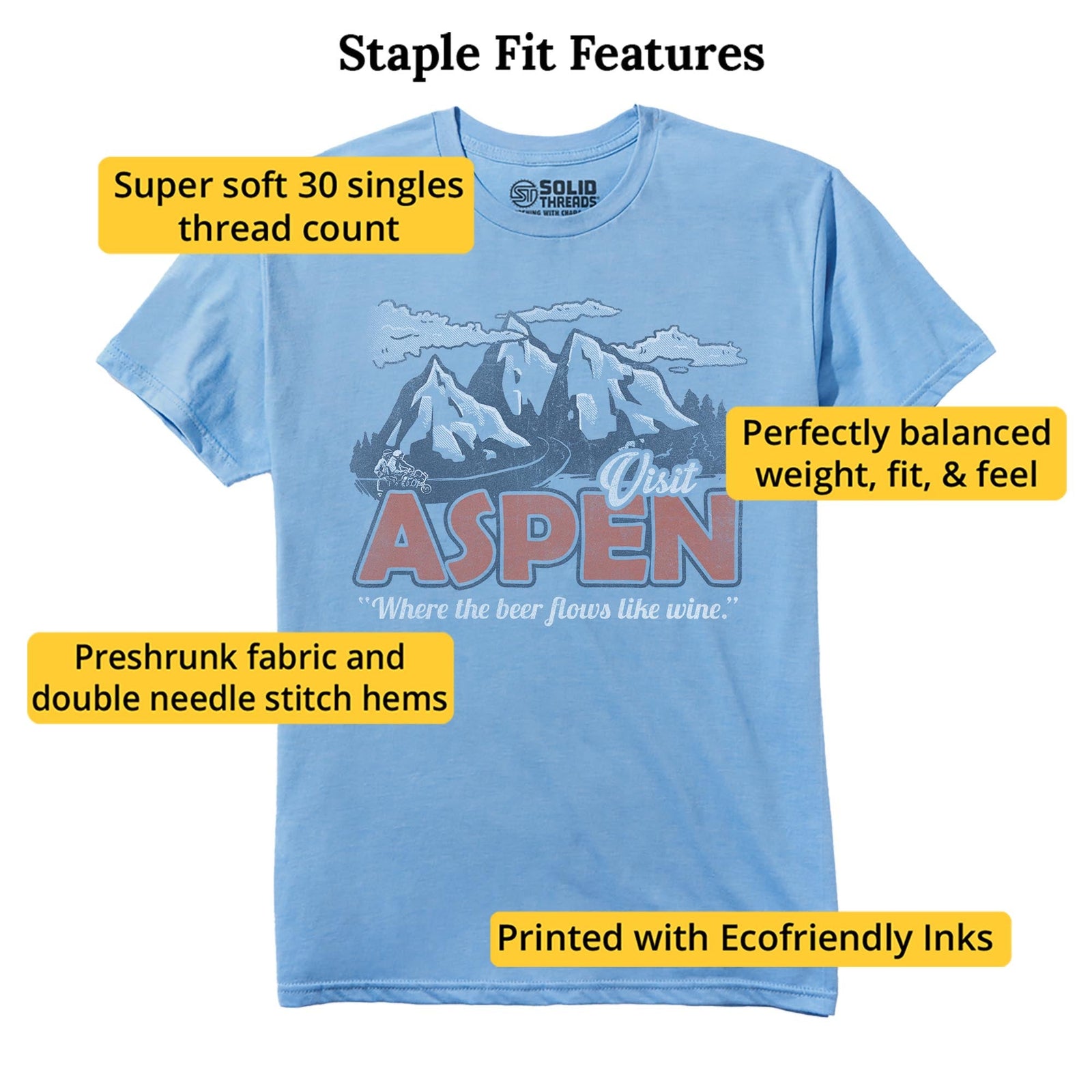 Aspen Vintage Staple T-shirt in Light Blue Heather - Fit Attributes