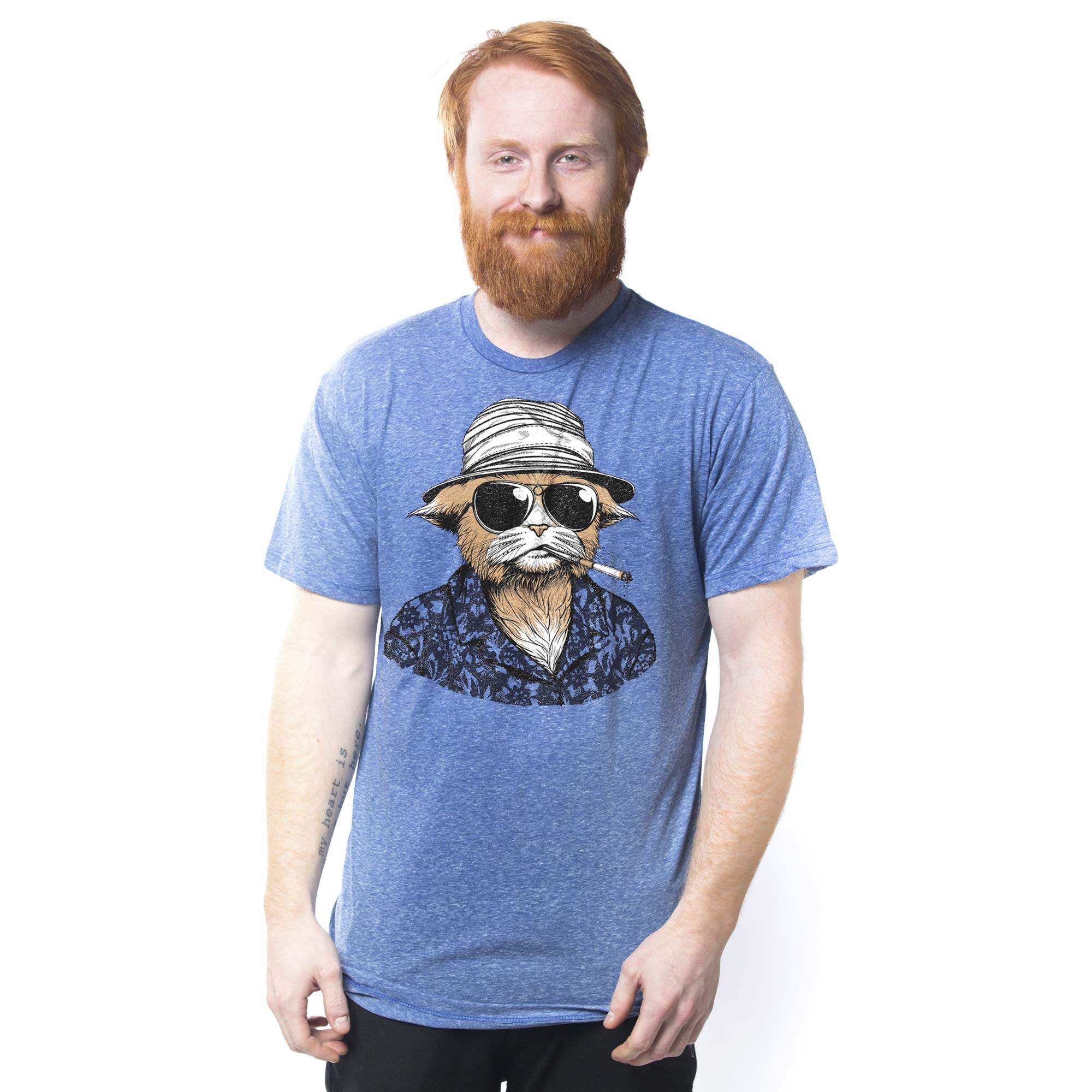 Men's Hunter S. Tomcat Funny Graphic T-Shirt | Cool Thompson Cat  Tee On Model | Solid Threads
