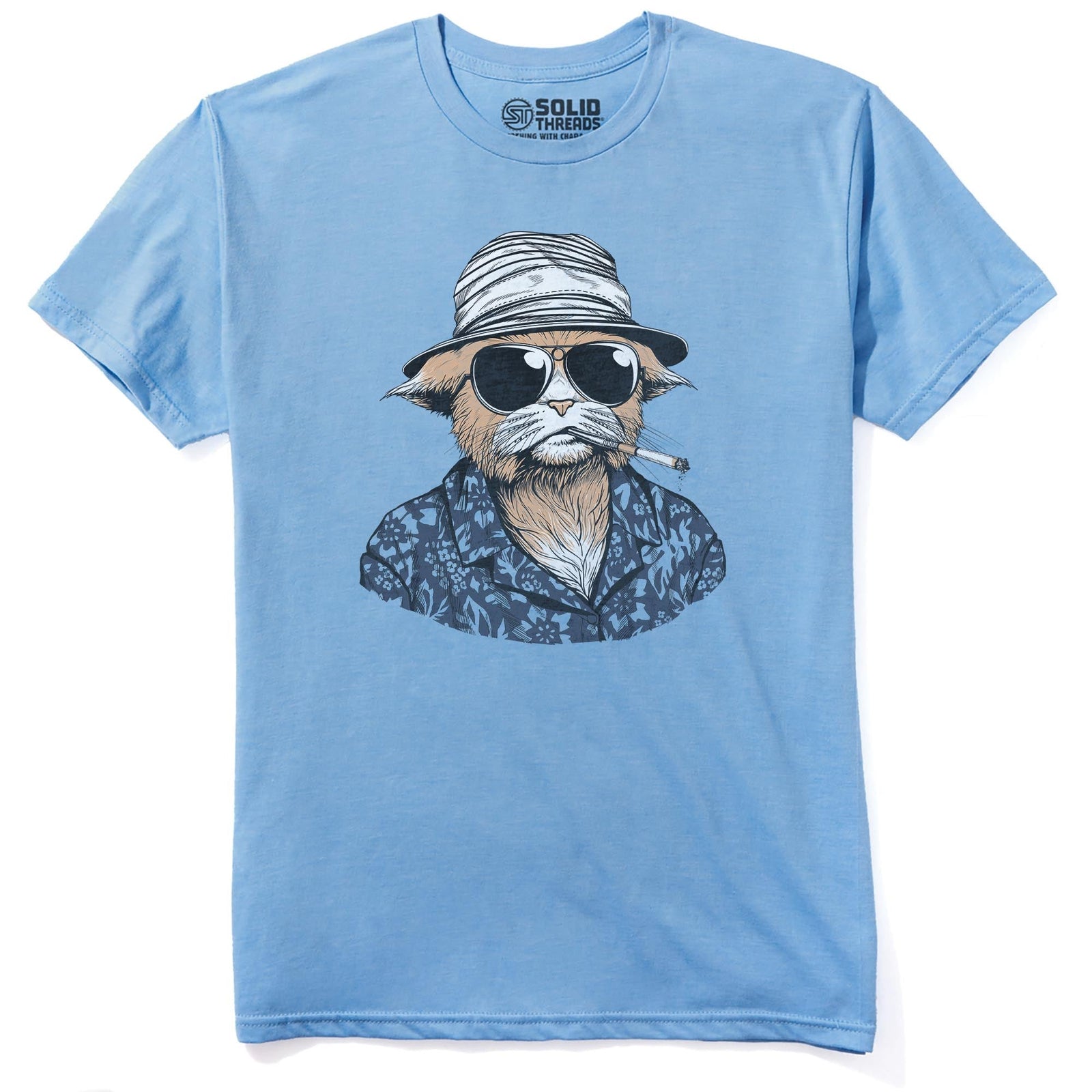 Hunter S. Tomcat Funny Staple T-shirt in Light Blue Heather - Front View