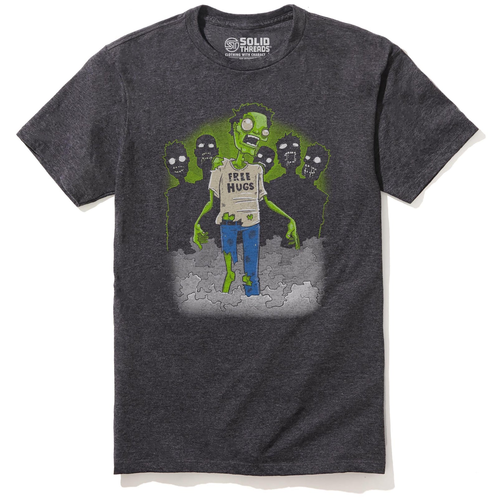 Free Hugs Funny Staple T-shirt in Charcoal Heather - Front View
