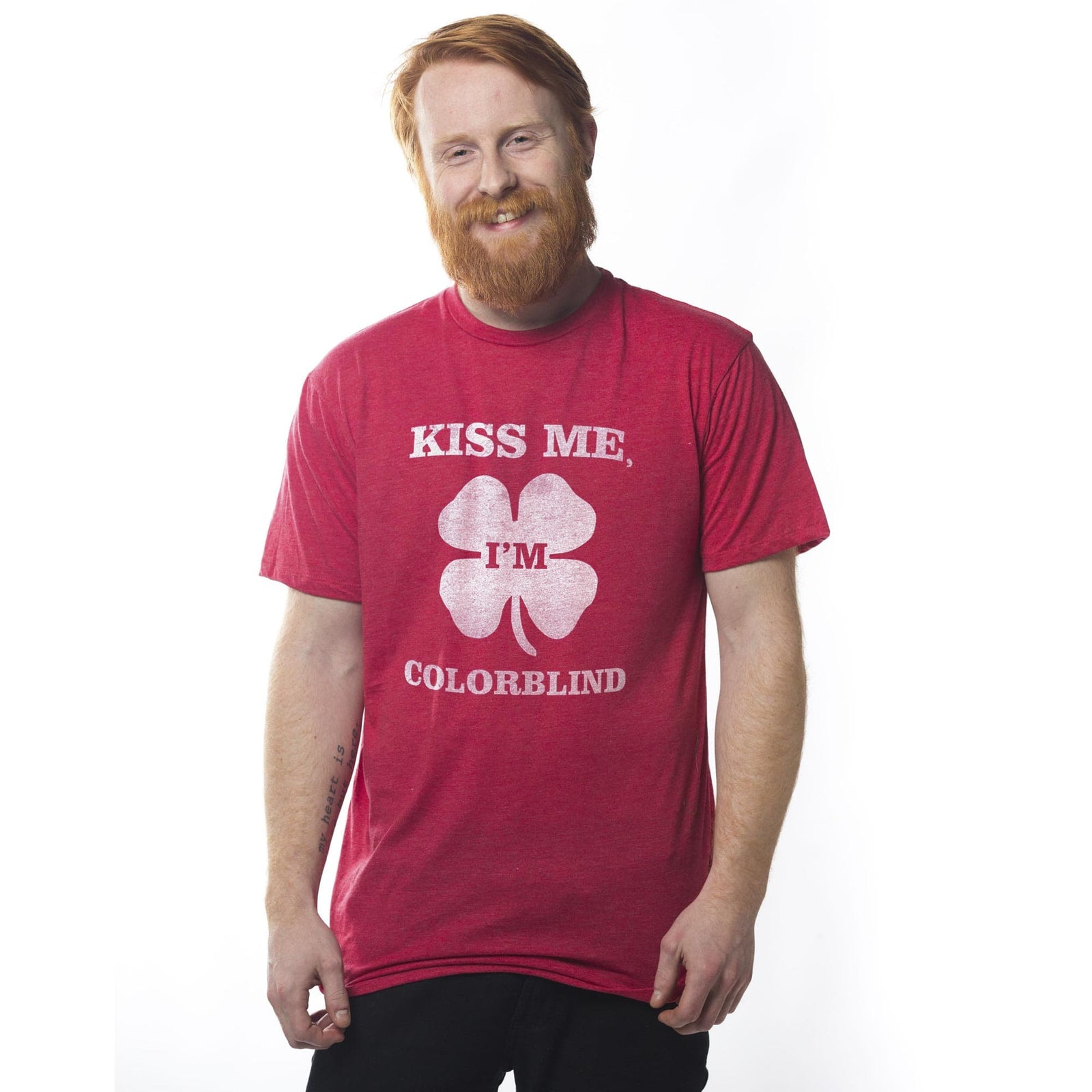 Men's Kiss-Me,-I'M-Colorblind Funny Graphic T-Shirt | Vintage Paddy'S Day Irish Tee On Model | Solid Threads