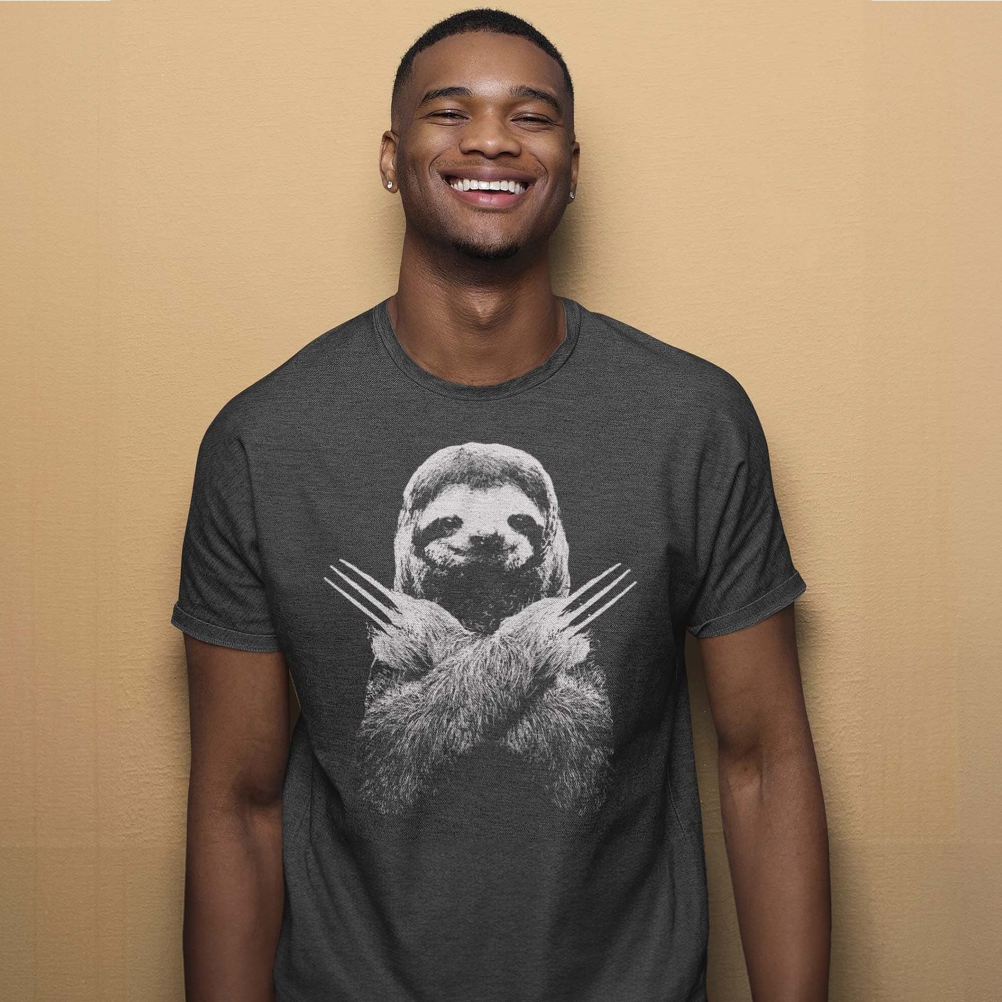 Men's Slotherine Funny Animal Graphic T-Shirt | Designer Superhero Claws Comic Tee | Solid Threads